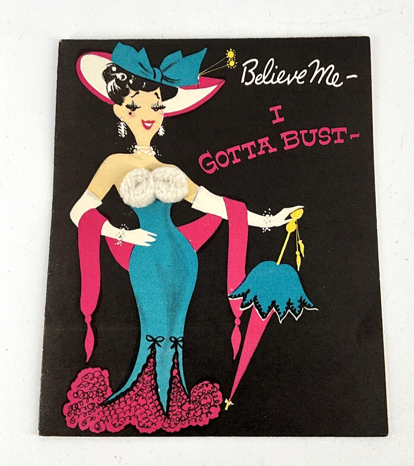 Vintage Buzza Cardozo Birthday Card 3D bust flirty girl Rare