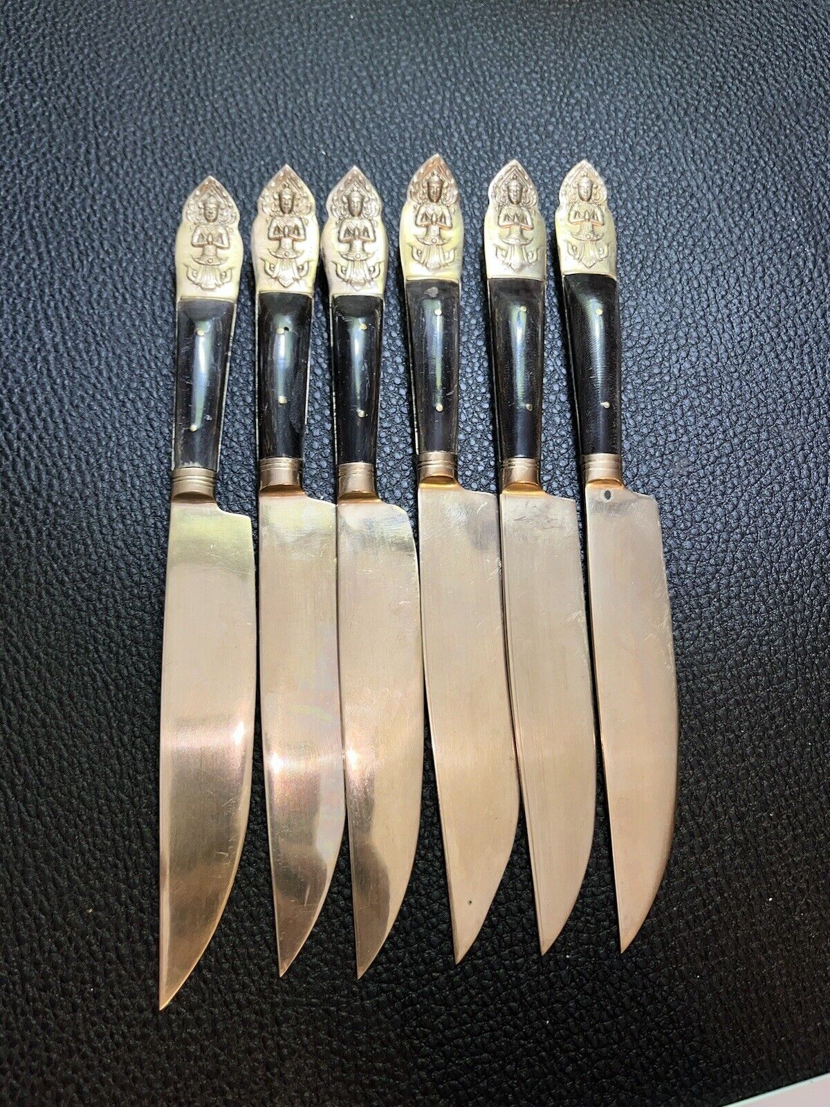VTG RARE MCM Handmade Siam Steak Knives Cutlery Bohemian Design Kitschy Thailand
