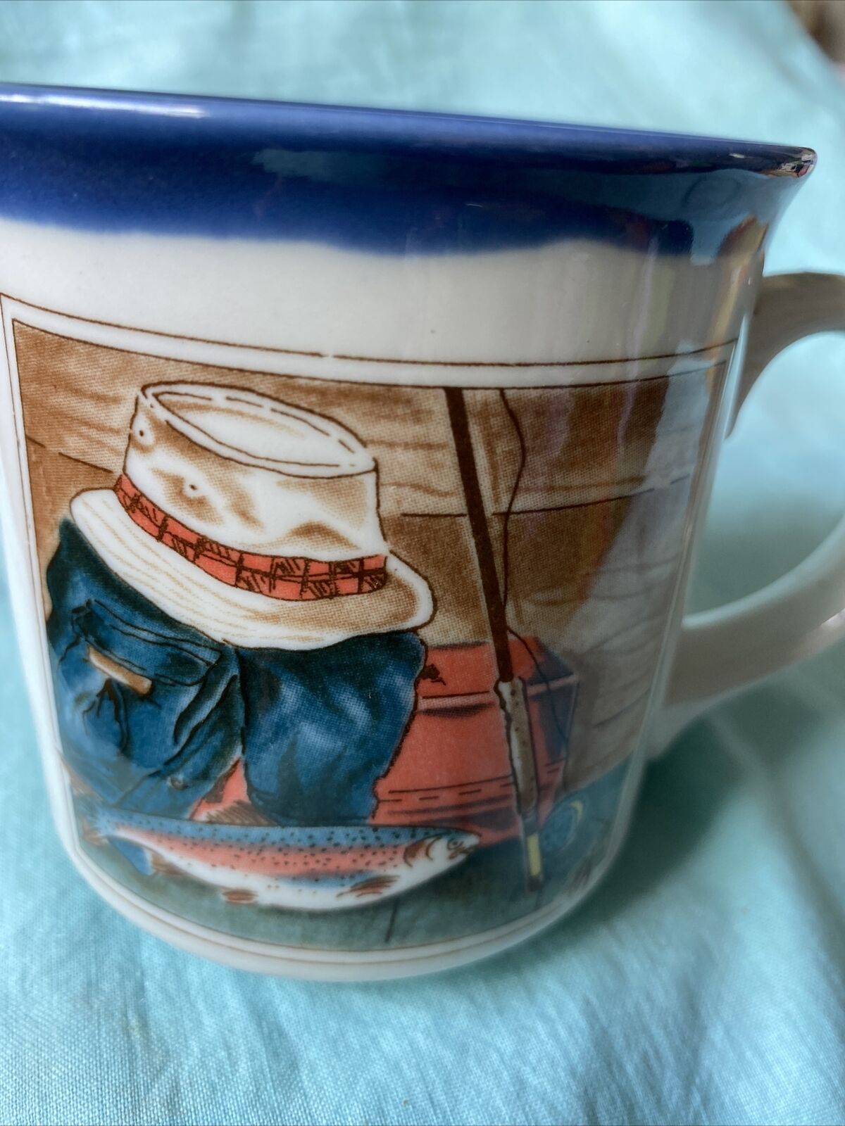 Vintage Otagiri Fly Fishing Lures Coffee Cup Mug Ceramic Japan Ruth Pengal Art