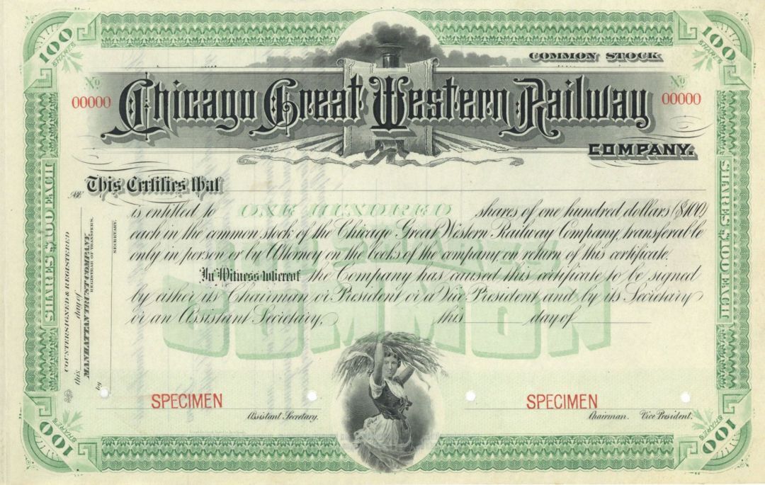 Chicago Great Western Railway Co. - Specimen Stock - Specimen Stocks & Bonds