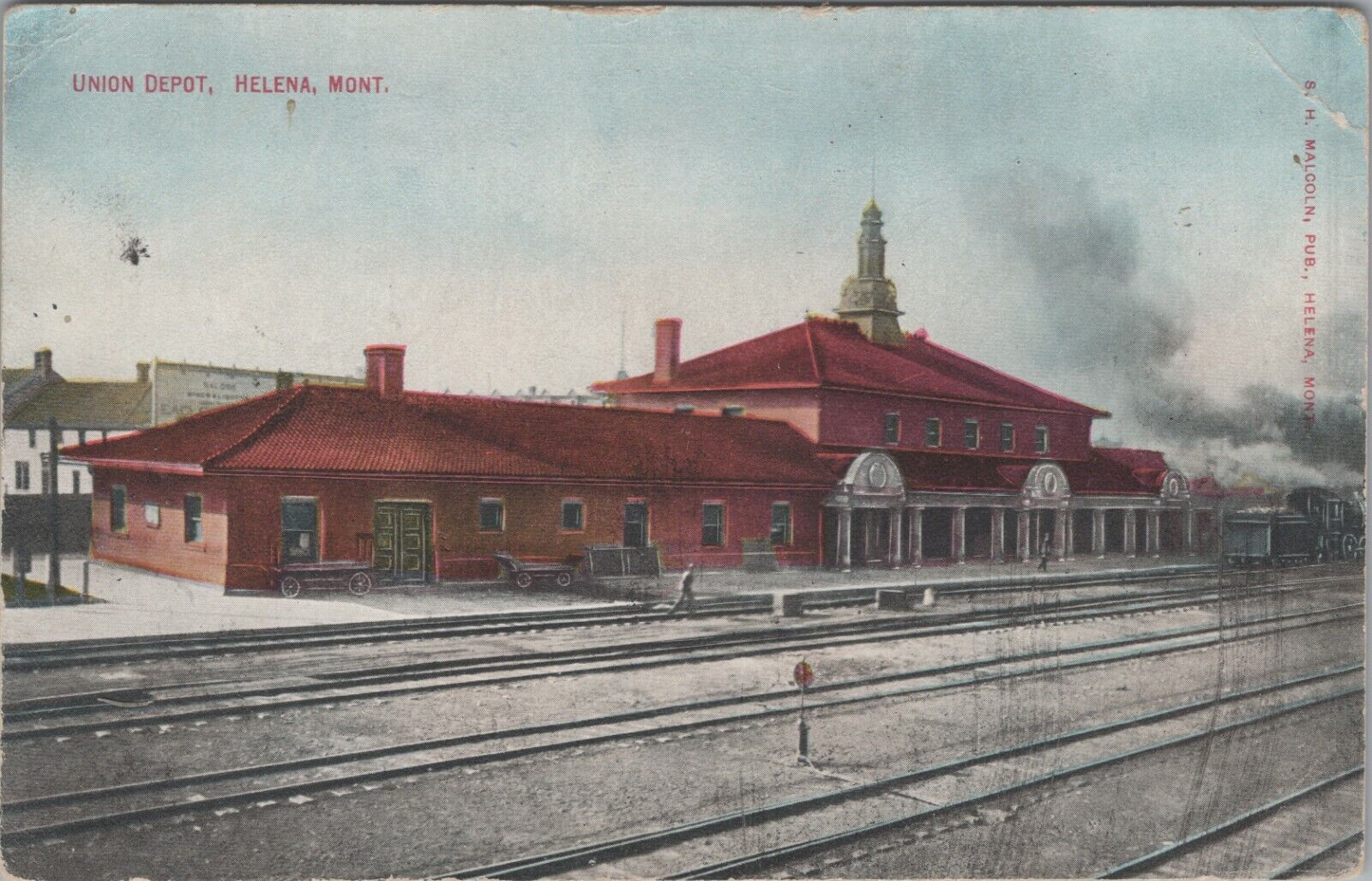 1910 Union Depot Helena Montana RPO cancellation Union Pacific RR postcard B505