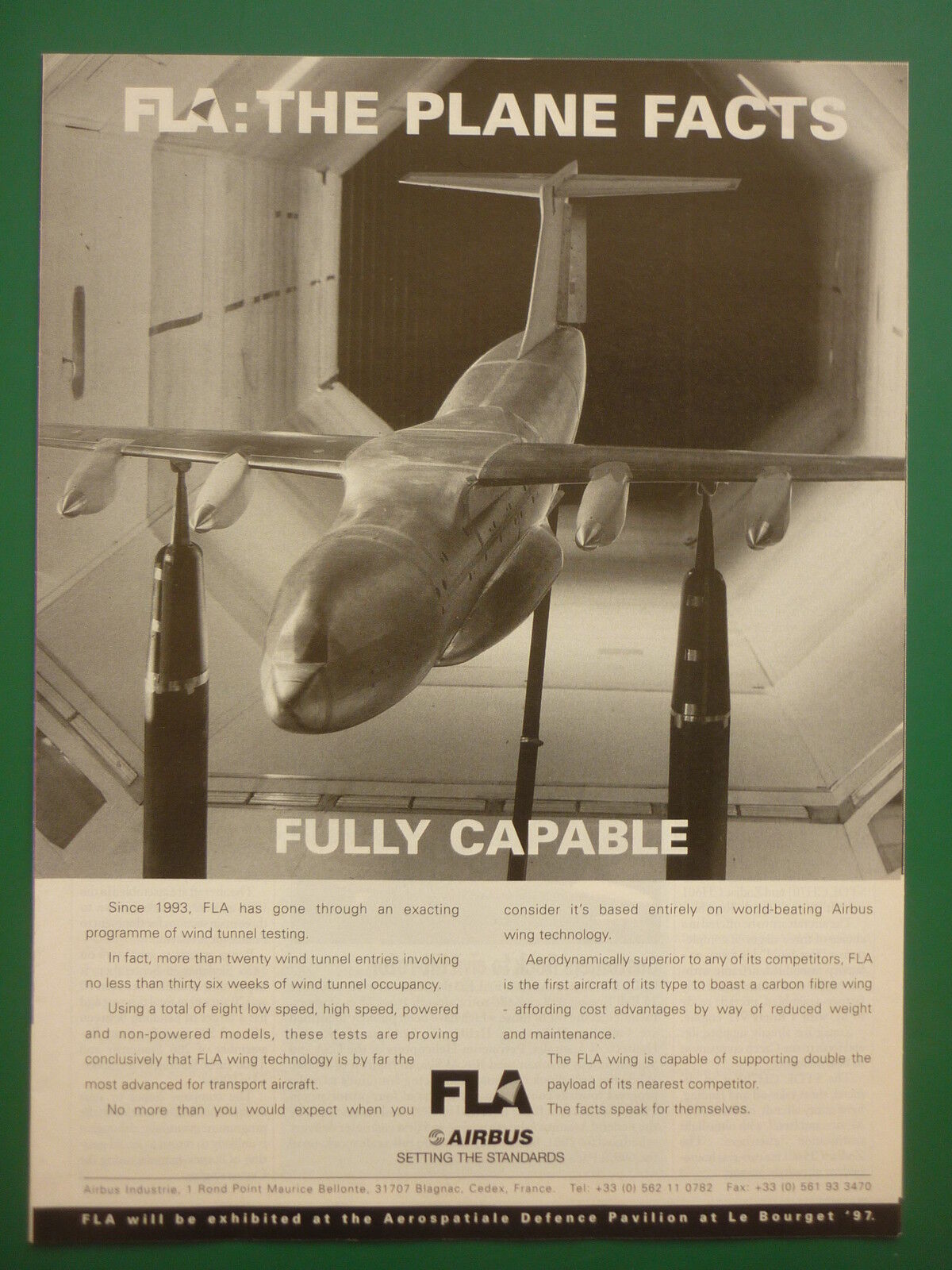 6/1997 PUB AIRBUS INDUSTRY FLA WIND TUNNEL TESTING A400M ORIGINAL AD