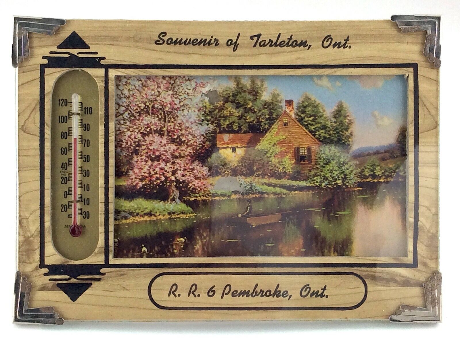 1954 Calendar Thermometer Pembroke Ontario Souvenir Cottage River Scene N113