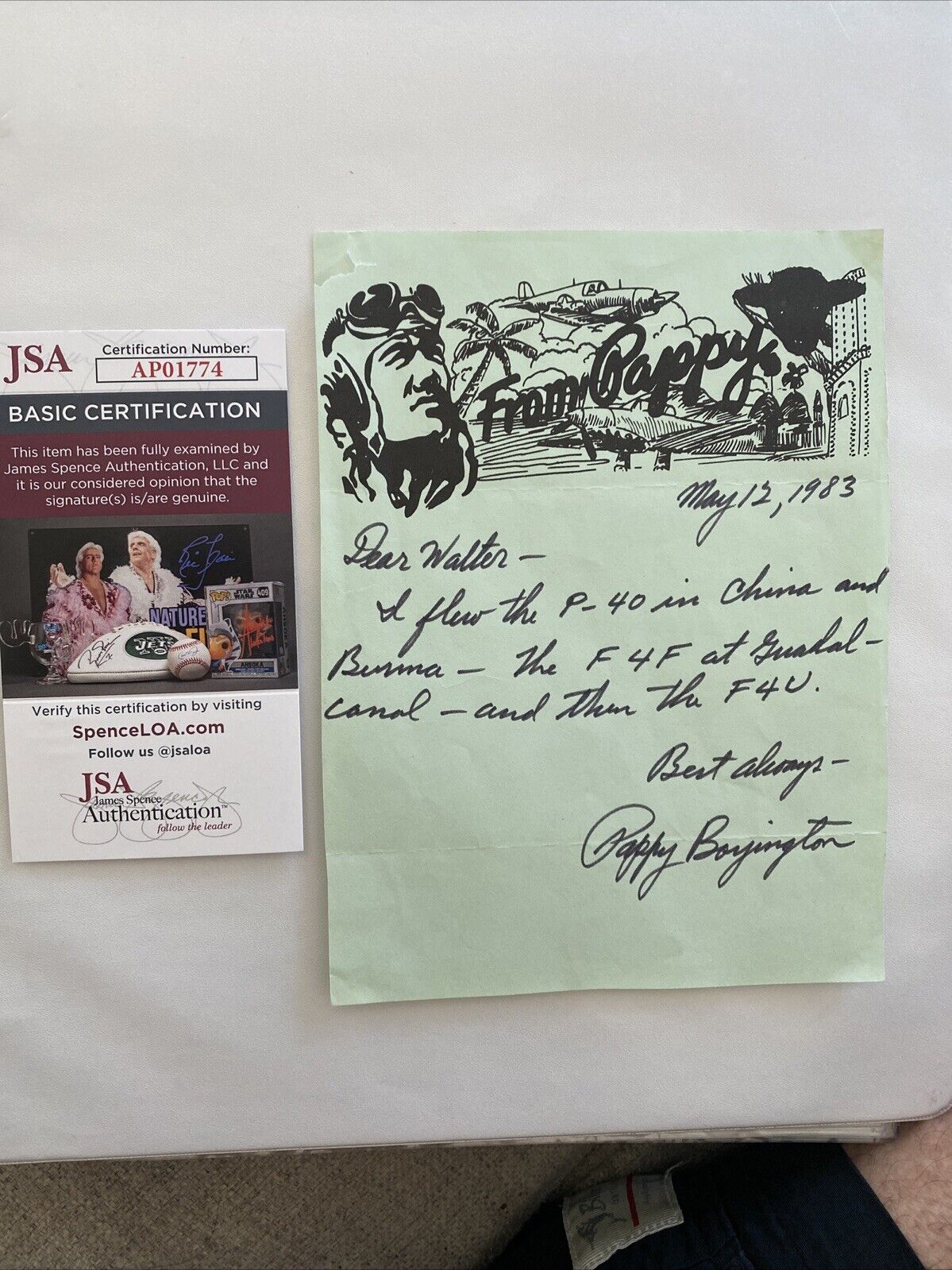 Pappy Boyington Signed Letter