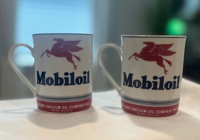 Vintage MOBIL OIL  Pegasus Coffee MUGS Set of Two