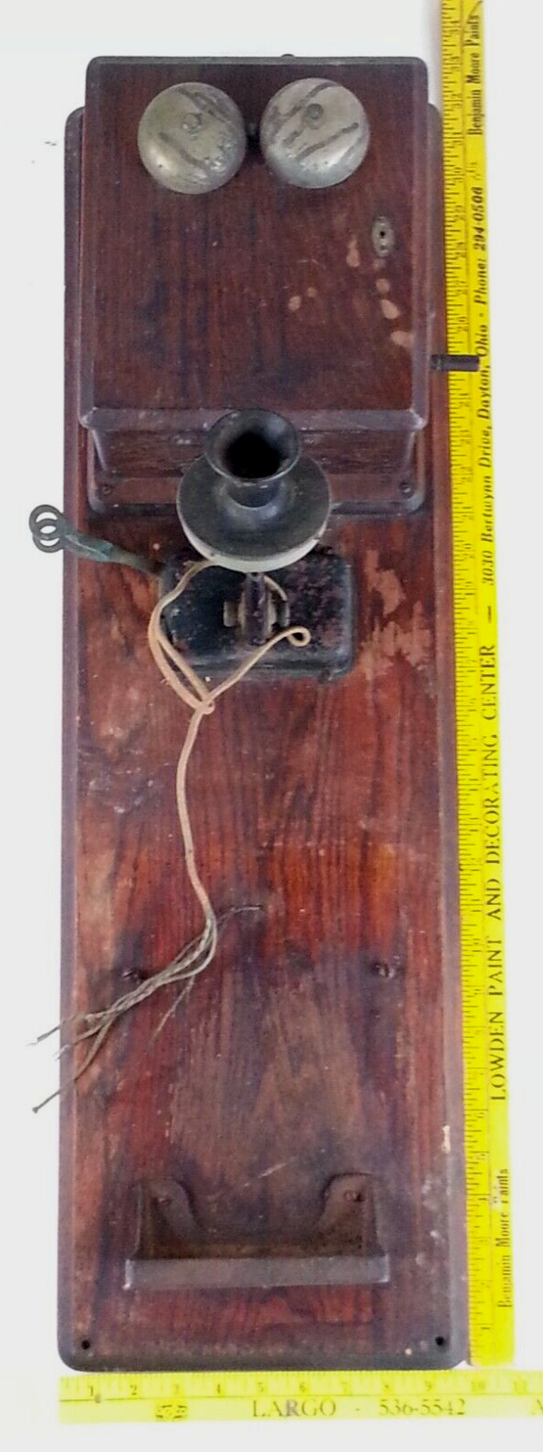 Large Antique Kellogg Stromberg Carlson Wood Telephone Phone With Metal Shelf