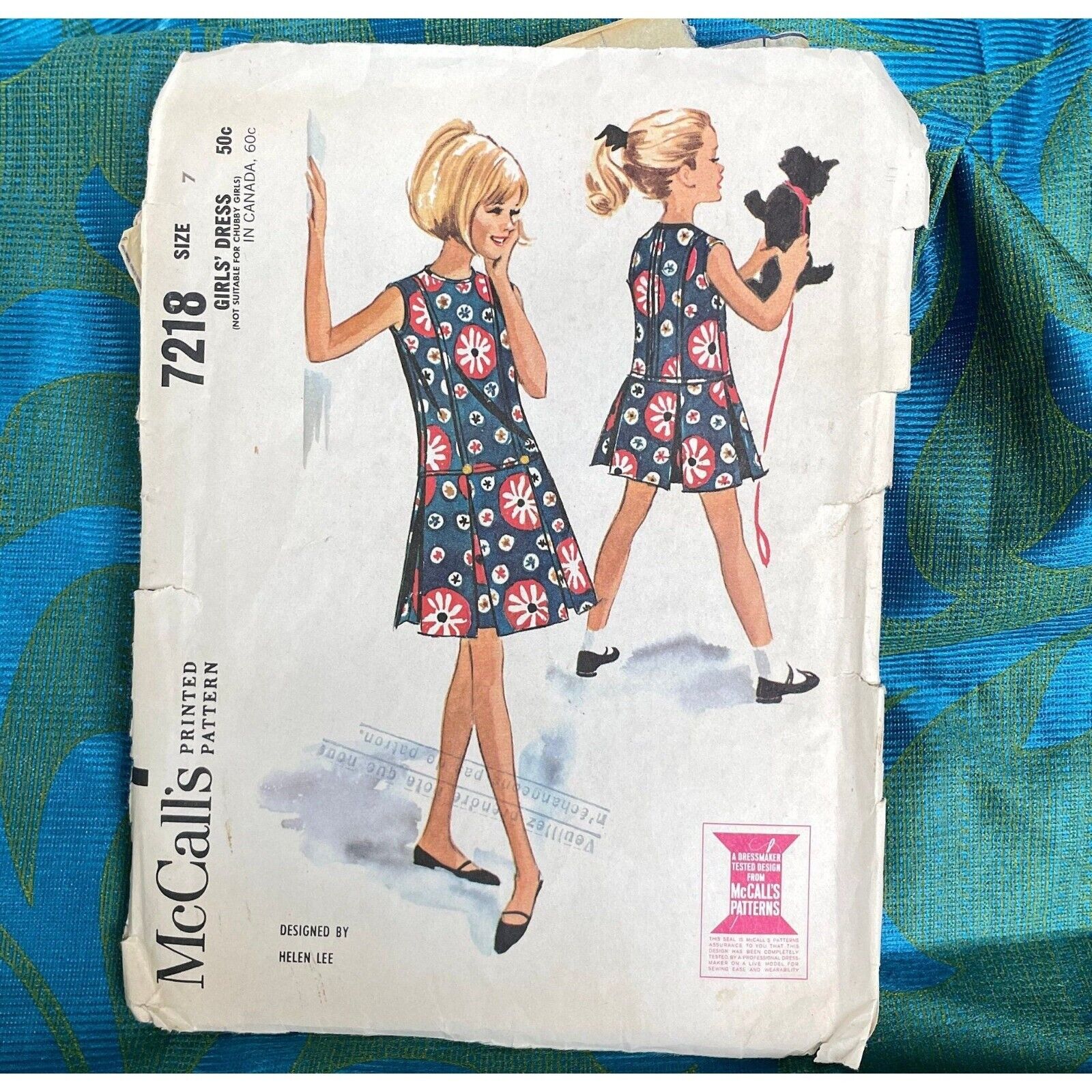 vintage 1964 sewing pattern, McCall\'s 7218, dress, size 7 girl