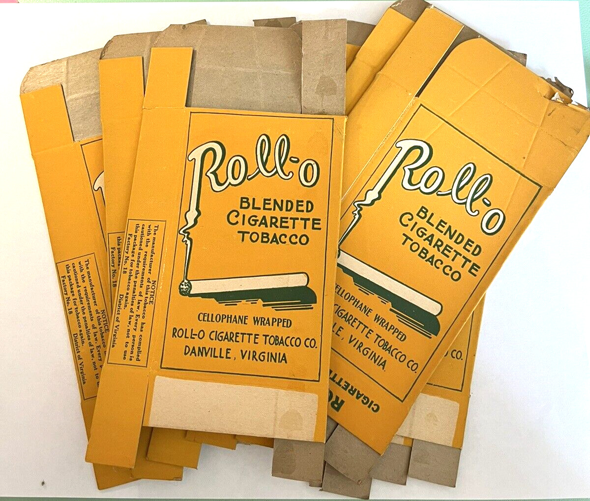 1920\'s Roll-o Cigarette Tobacco Boxes Lot of 9 - Danville, Virginia