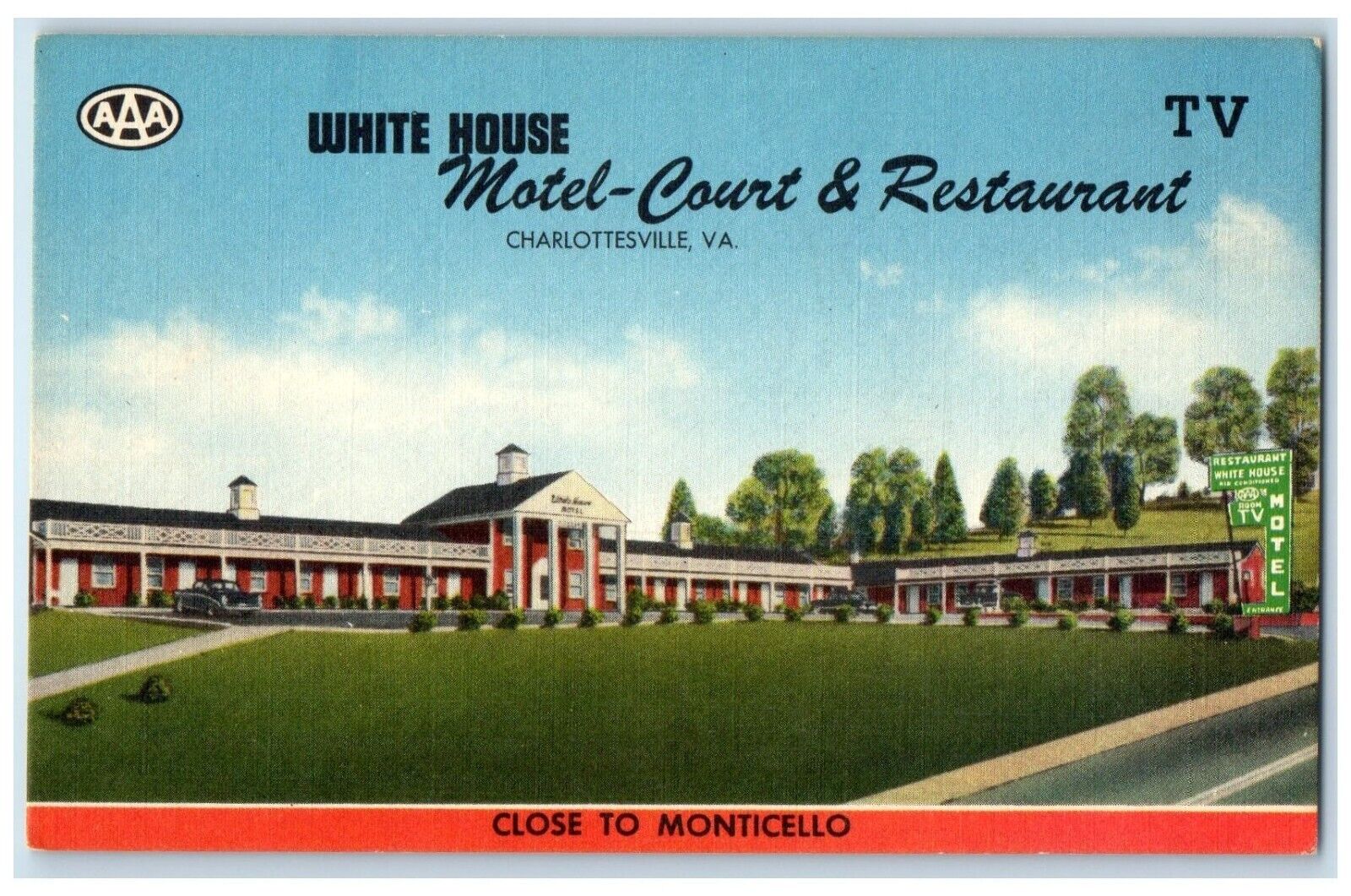 c1940\'s White House Motel Court Restaurant Charlottesville Virginia VA Postcard