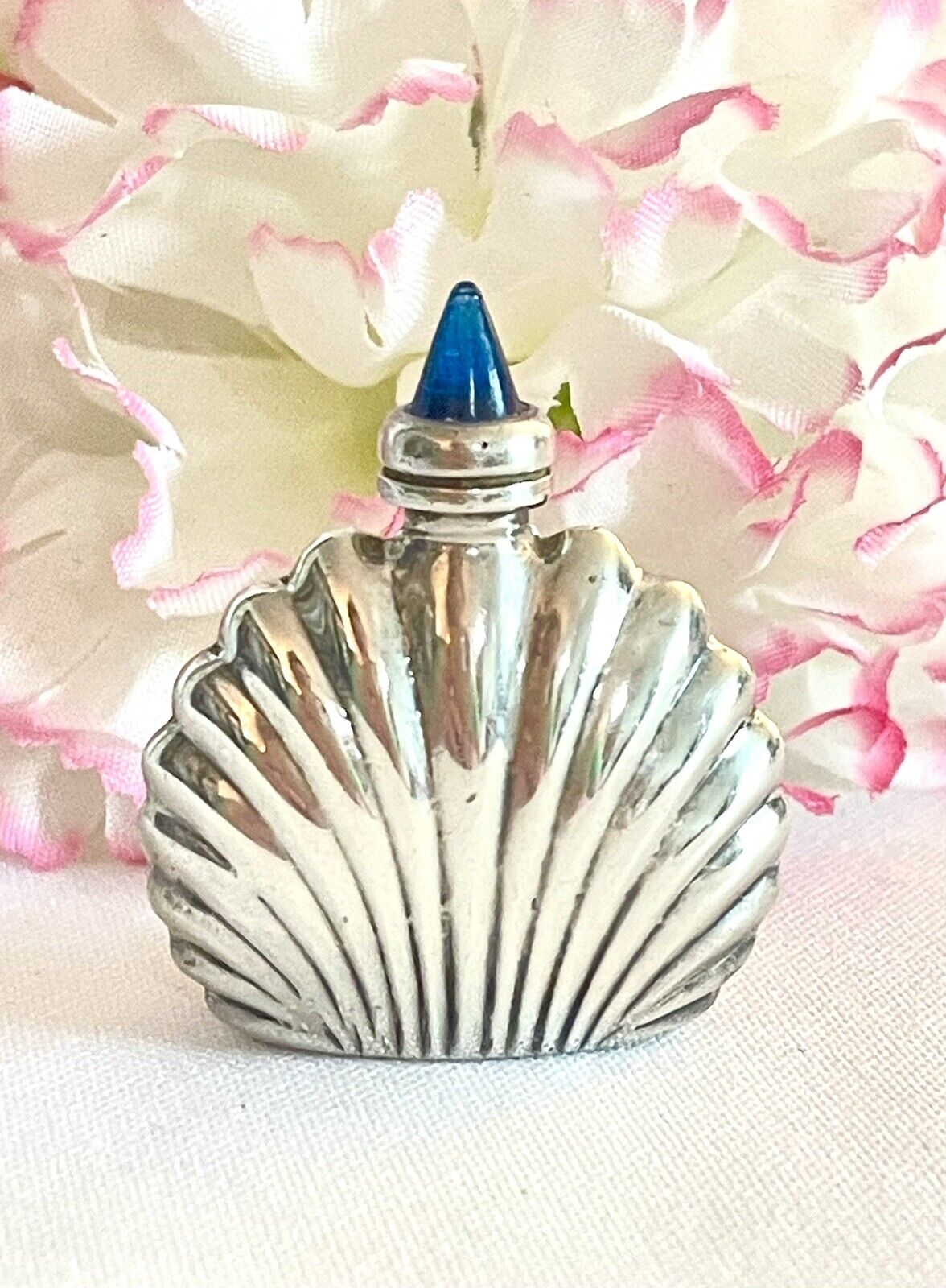 Vintage Sterling Silver Jeweled Perfume Bottle Clamshell Clam Shell Mexico