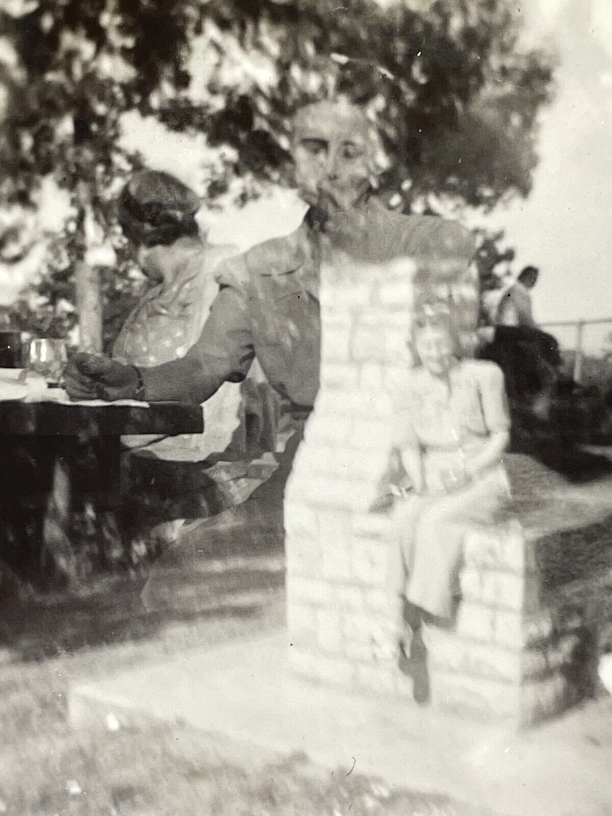V9 Photograph 1941 Double Exposure Women Picnic Ladies Odd Weird Abstract