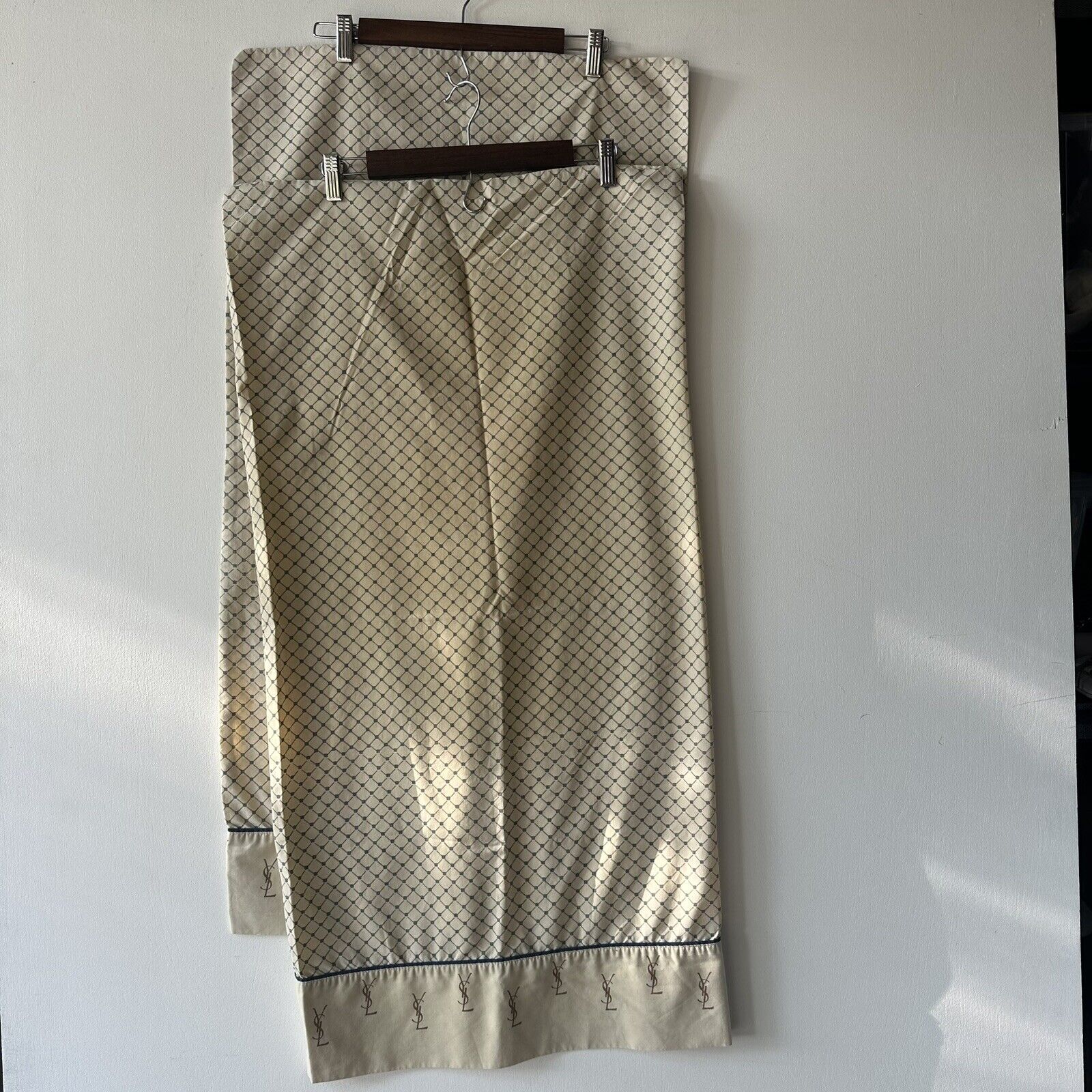 Vintage YSL Yves Saint Laurent Pillowcases King Sized Beige Patterned Rare