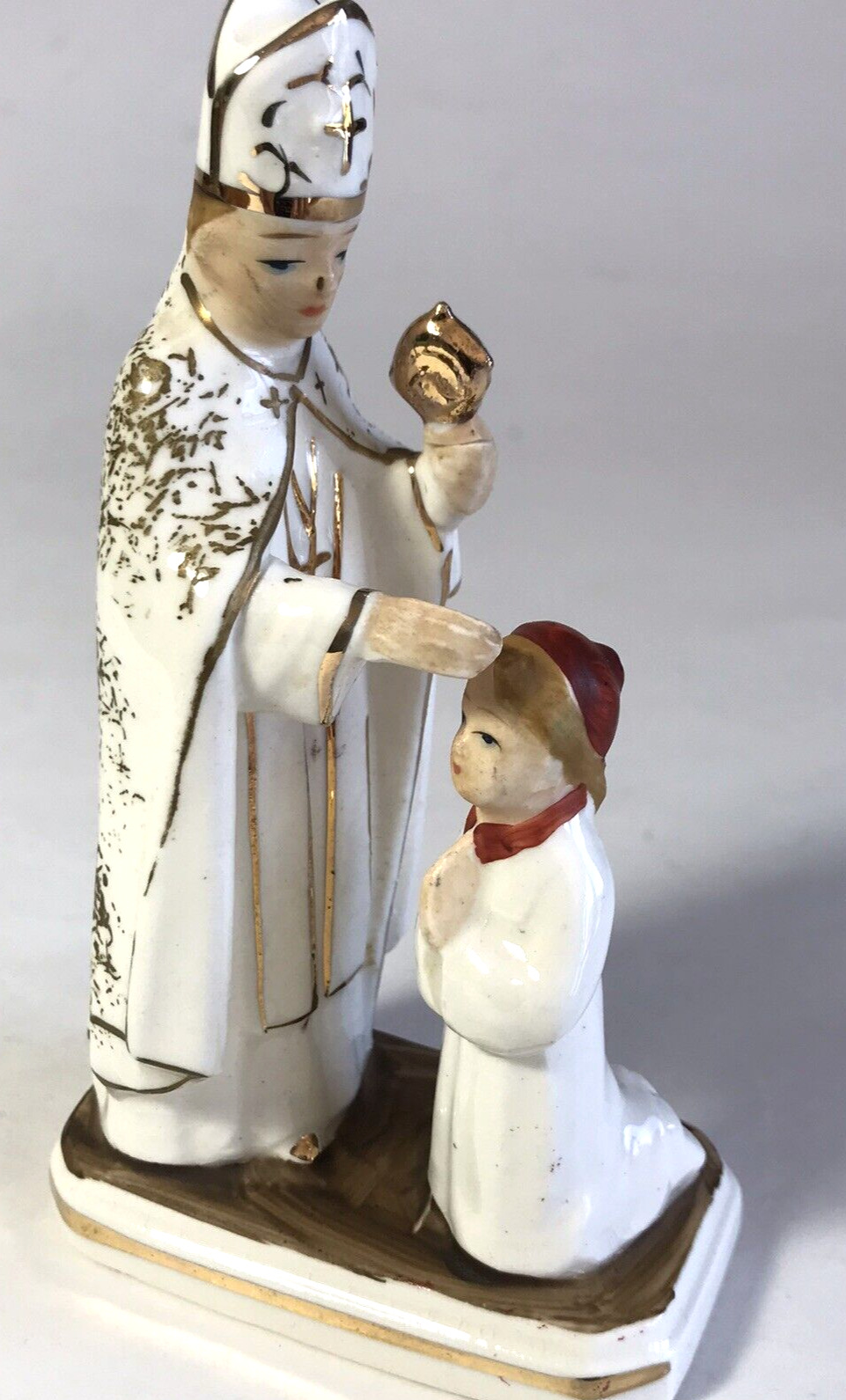 Catholic Bishop Confirming Boy Girl Confirmation Porcelain Figurine Basilica