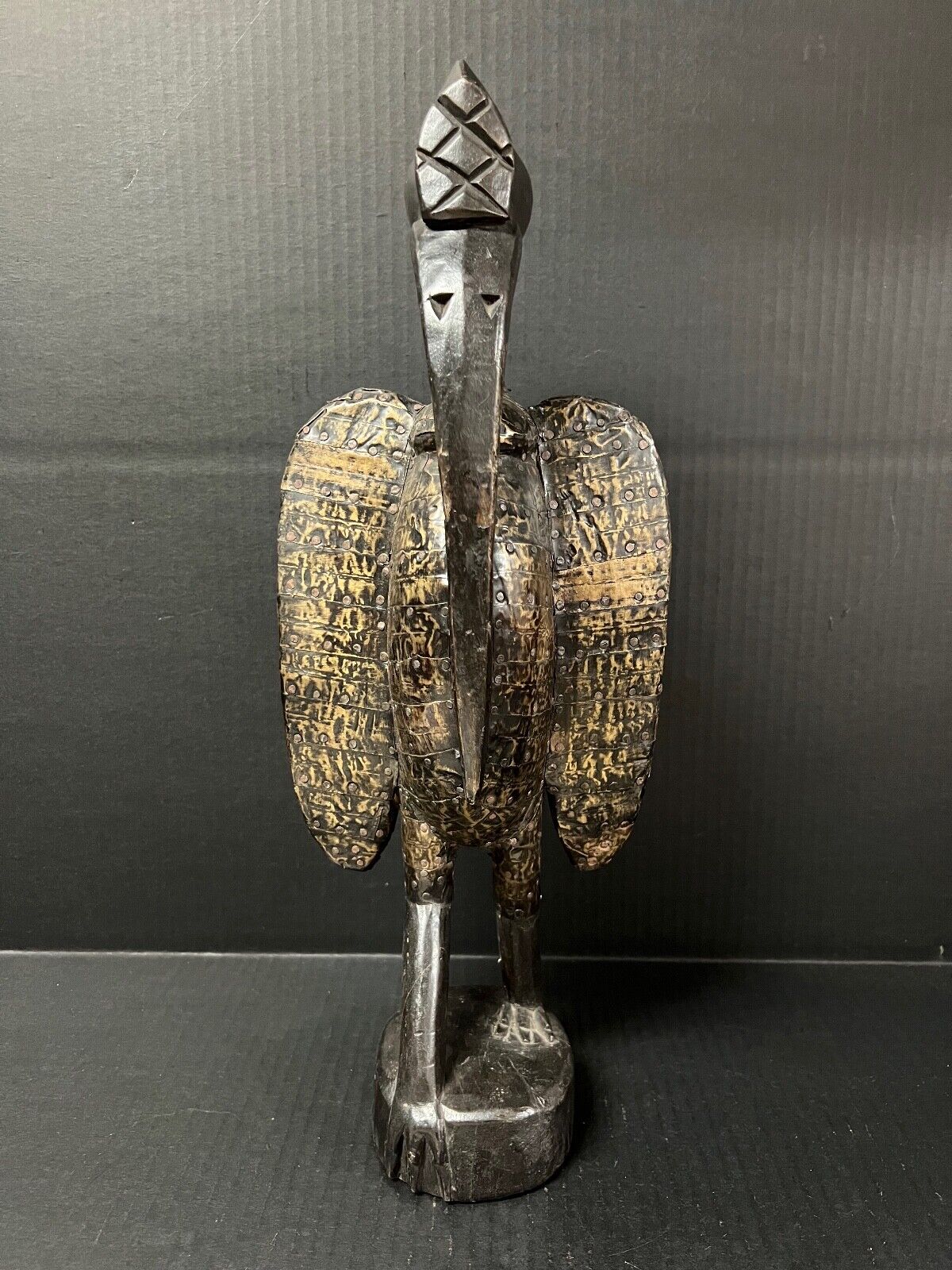 AFRICAN ART SENUFO BIRD WITH METAL