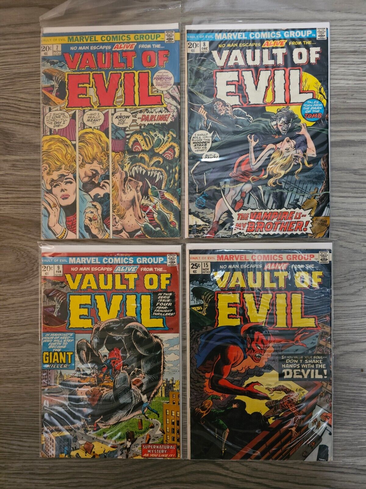 Vault Of Evil - Lot of 4 Horror Marvel Comic Books #7, 8, 9, & 15 (1973-1974) FN