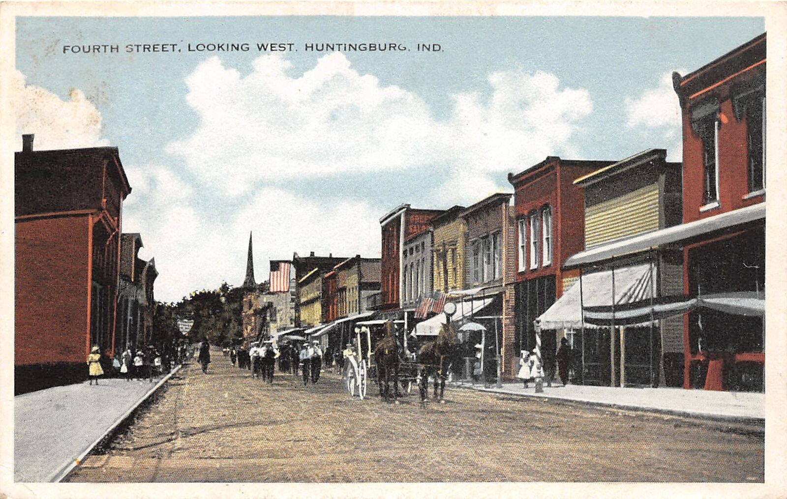 J51/ Huntingburg Indiana Postcard c1910 Fourth Street Looking West Stores 370
