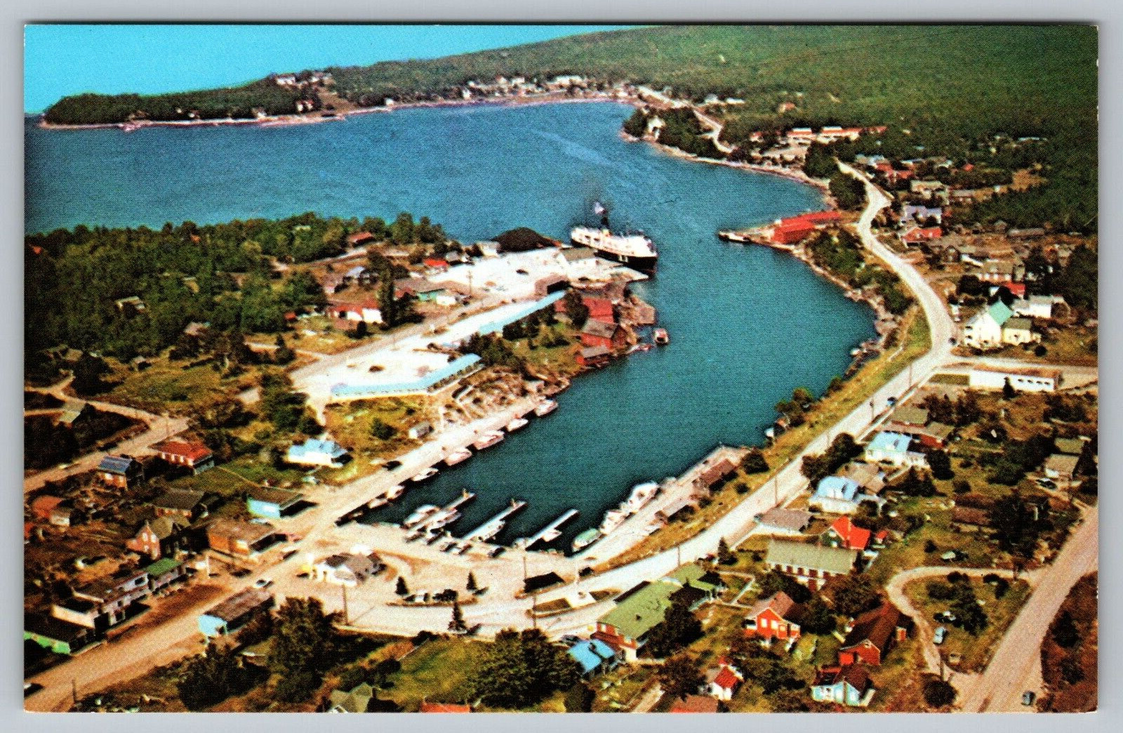 Postcard Aerial View Of Harbor And Docks Tobermory Ontario Canada VTG c1950  I3