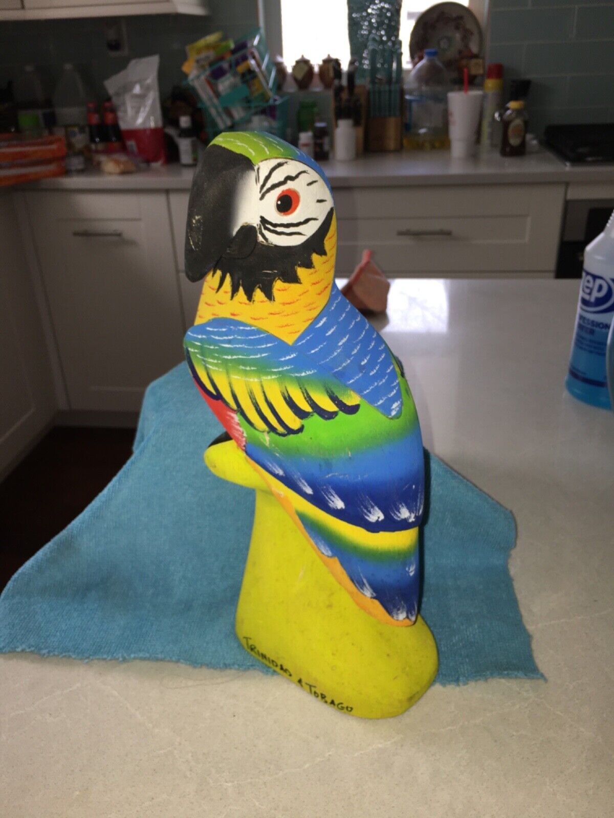 Vintage Cayman Islands Wooden Parrot~Hand Carved & Painted~Distressed~12.5”