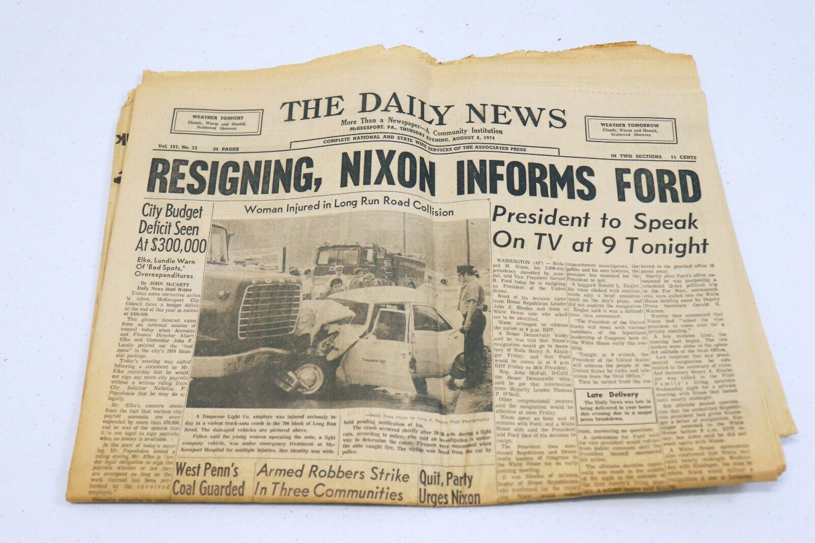 Vintage Aug 8 1974 PA Daily News Newspaper Richard Nixon Resigns