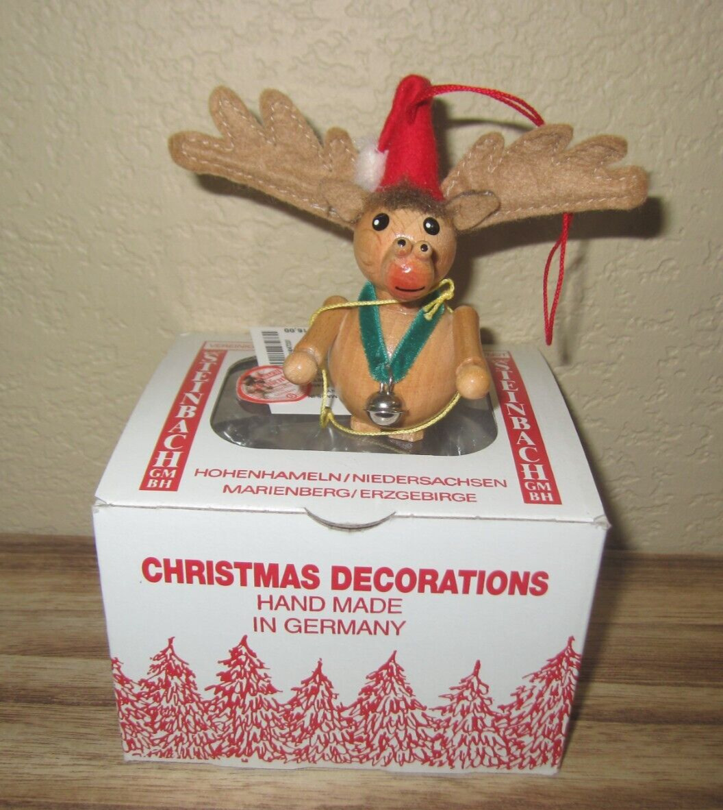 Vintage Steinbach Reindeer Wooden Christmas Tree Ornament Germany