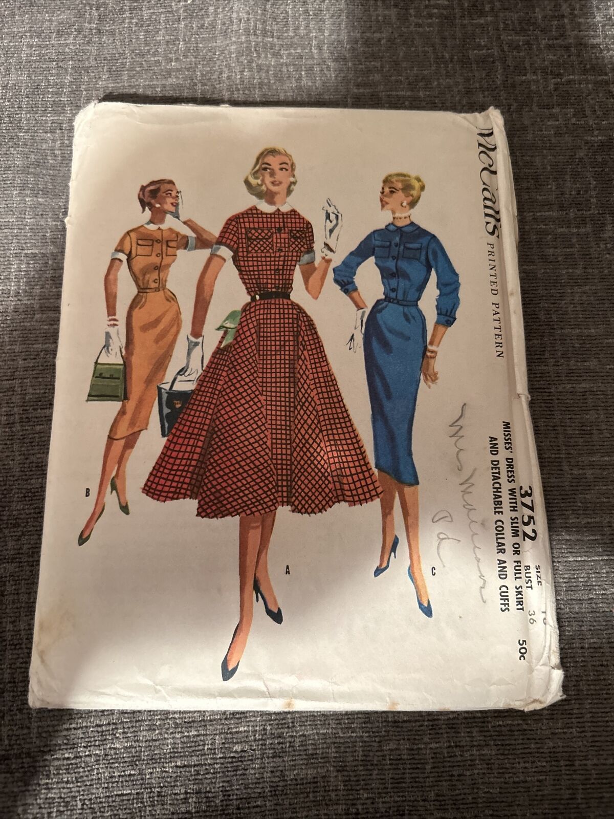 Vintage 60s McCalls Miss’ Full Or Slim Skirted Dress/Collar Cuffs Size 16 B36 FF