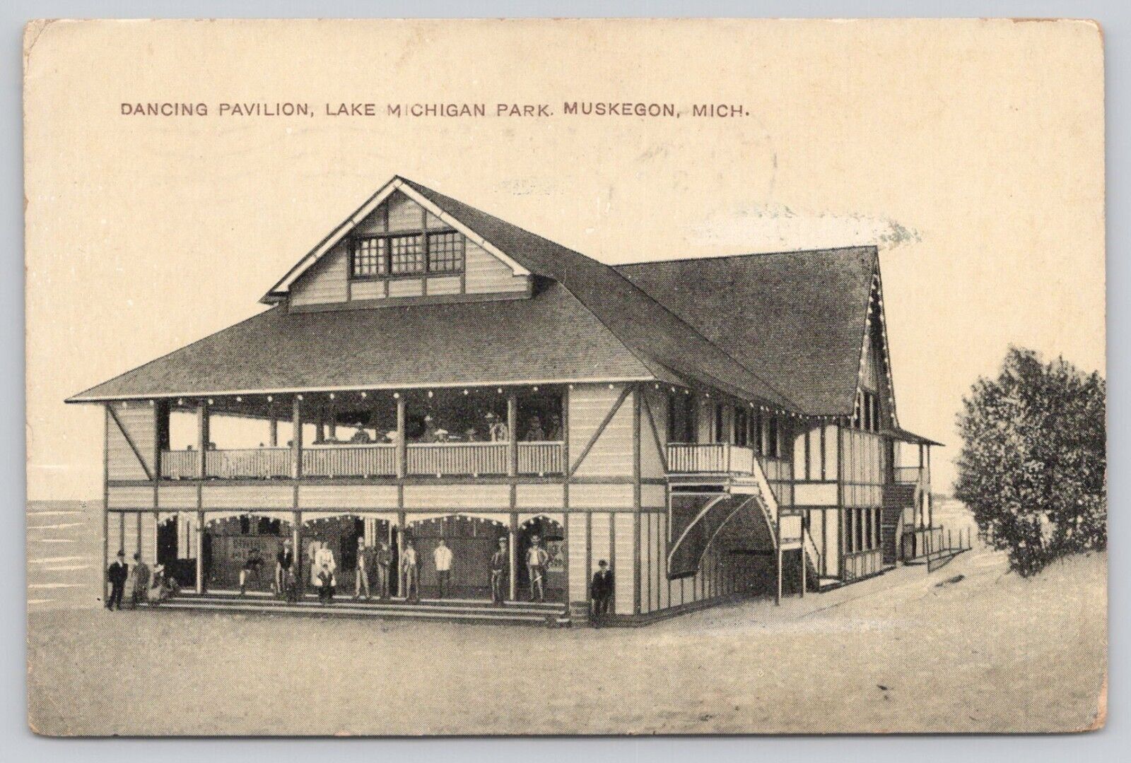 Postcard Muskegon MI Dancing Pavilion Lake Michigan Park 1900s *a5