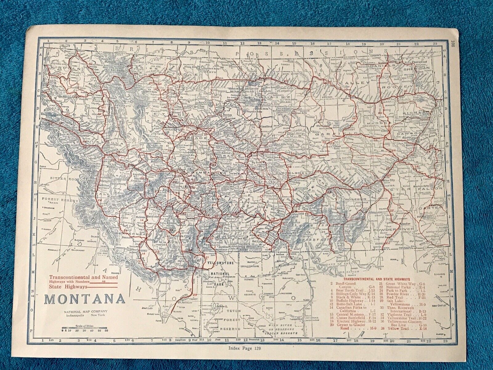 1921 MONTANA State Auto Trails Highway Map, Very Detailed & Interesting