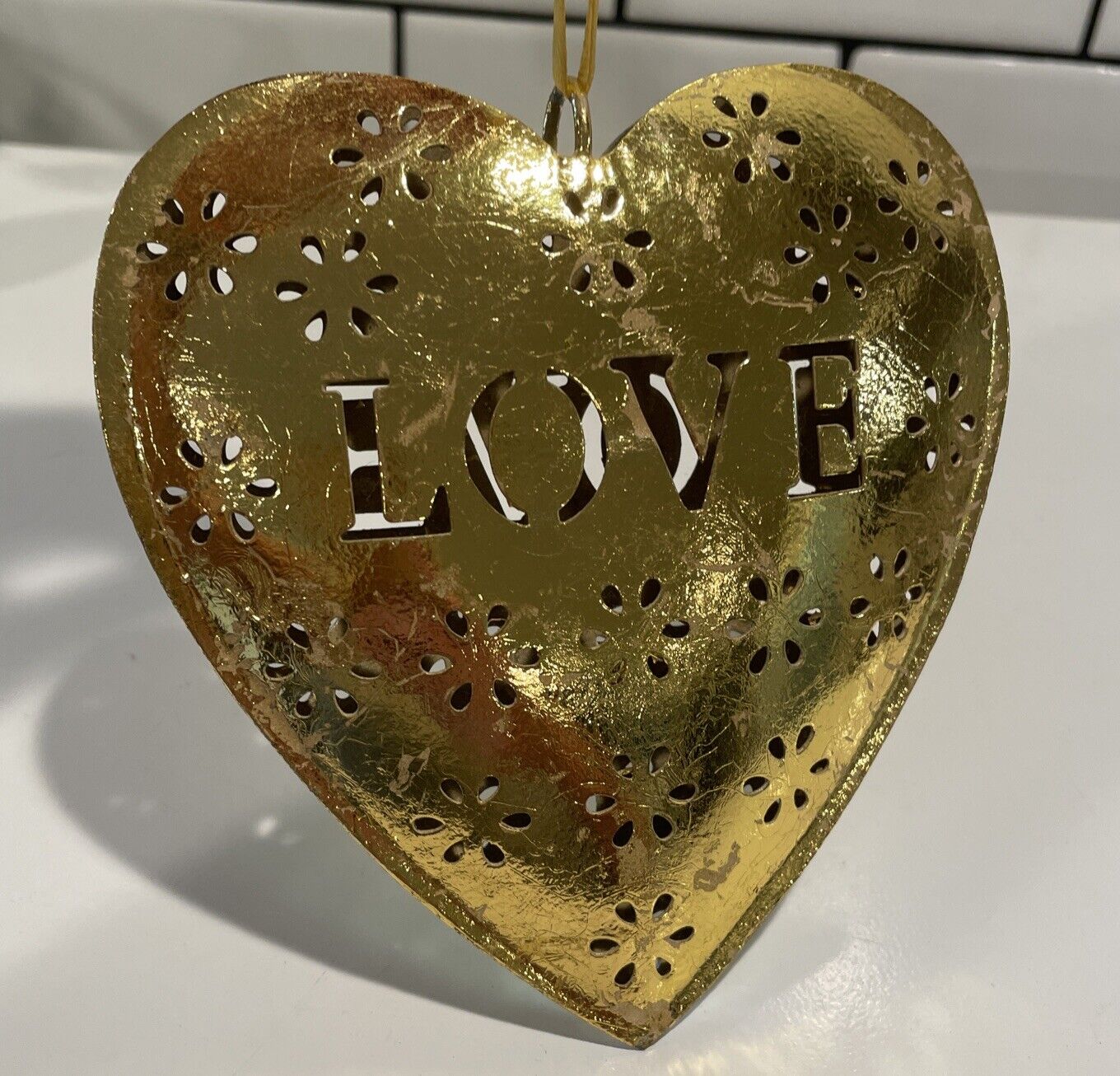 Vintage Gold Metal Puffed “Love” Heart 5”