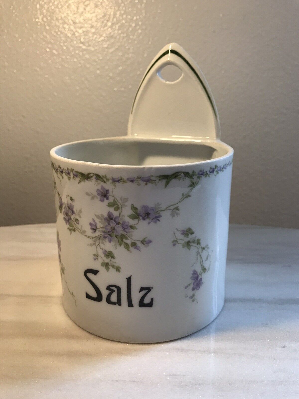 Vintage Rosenthal Porcelain Hanging Salt Cellar Box Planter Purple Flowers