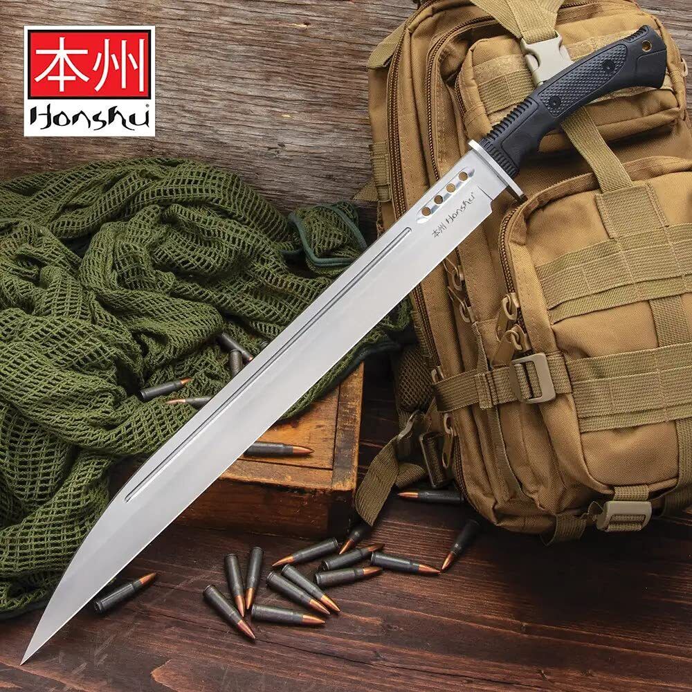 Honshu Boshin Seax Knife and Leather Belt Sheath - 7Cr13 Stainless Steel Blade