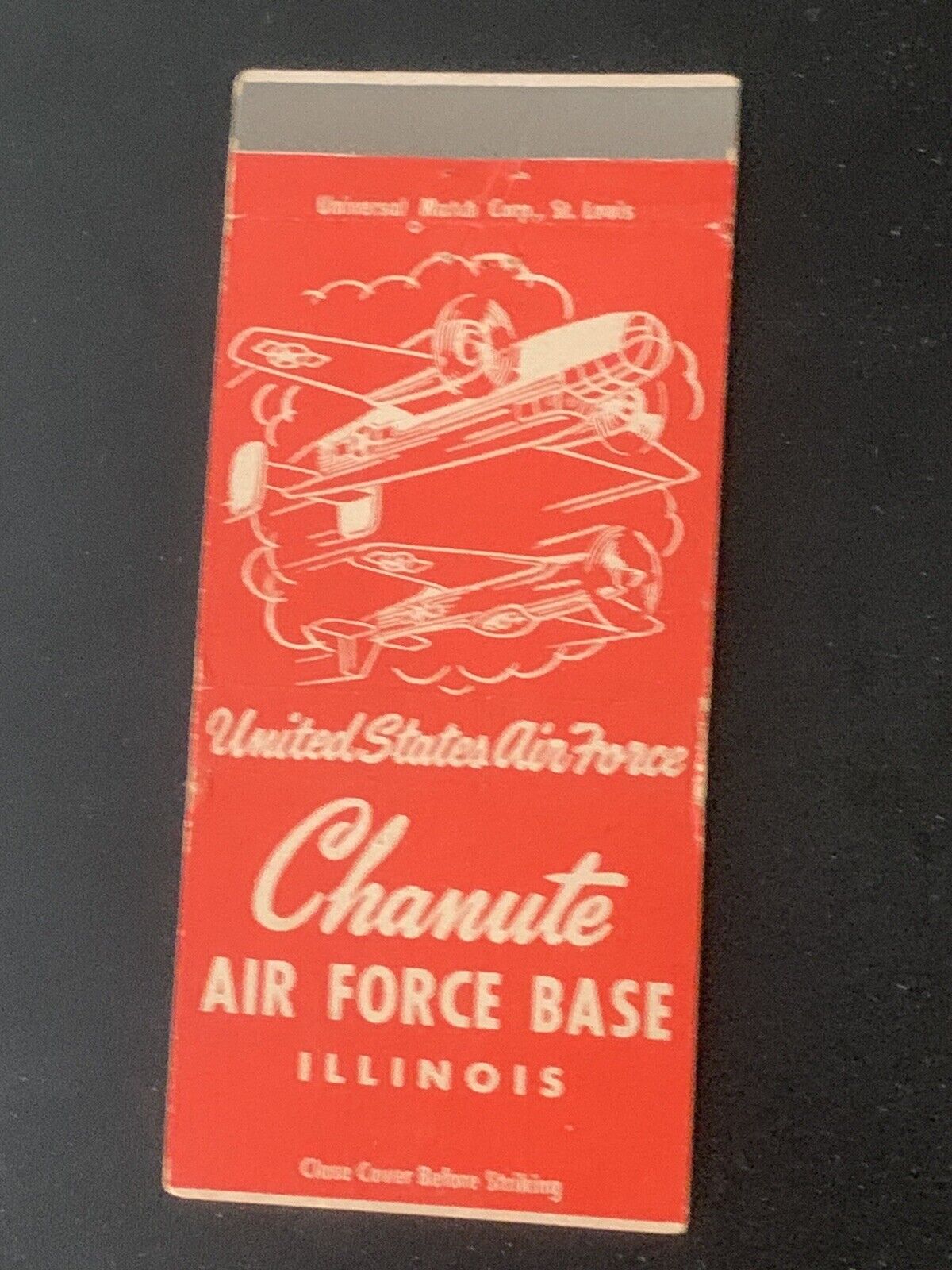 Vintage Military Matchbook “Chanute Air Force Base” Illinois Aviation