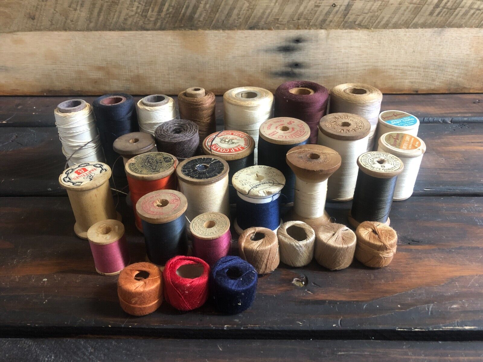 Lot of 29 Vintage Antique Sewing Thread Spools Wood
