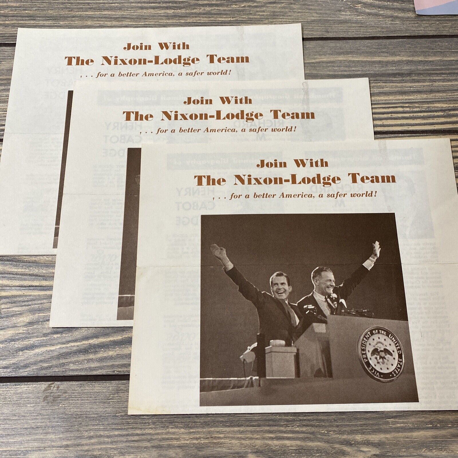 Vintage Join With The Nixon Lodge Team For A Better America Handout Set Of 3