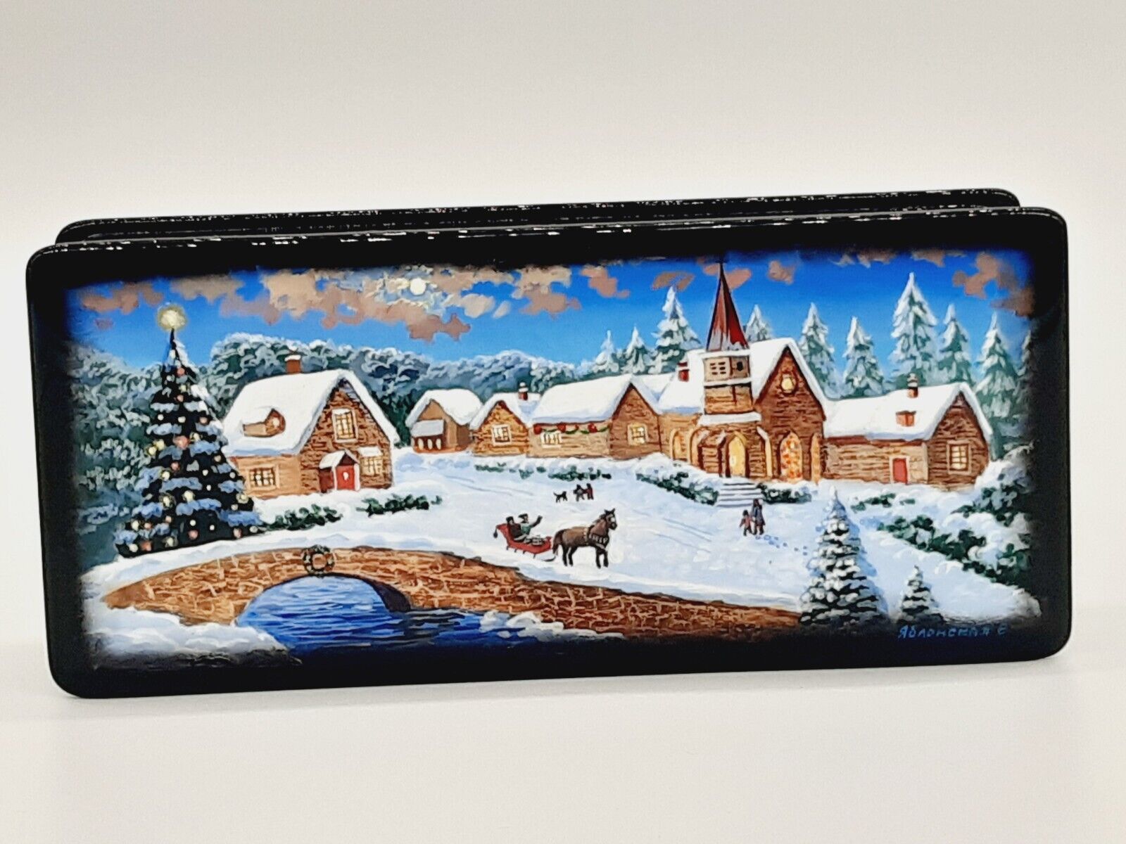 Ukrainian lacquer miniature box “Happy Christmas time” Hand made in Ukraine 