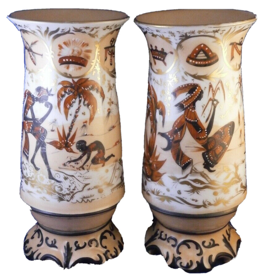 Antique 19thC French Bayeux African Scene Scenic Porcelain Vase Porcelaine