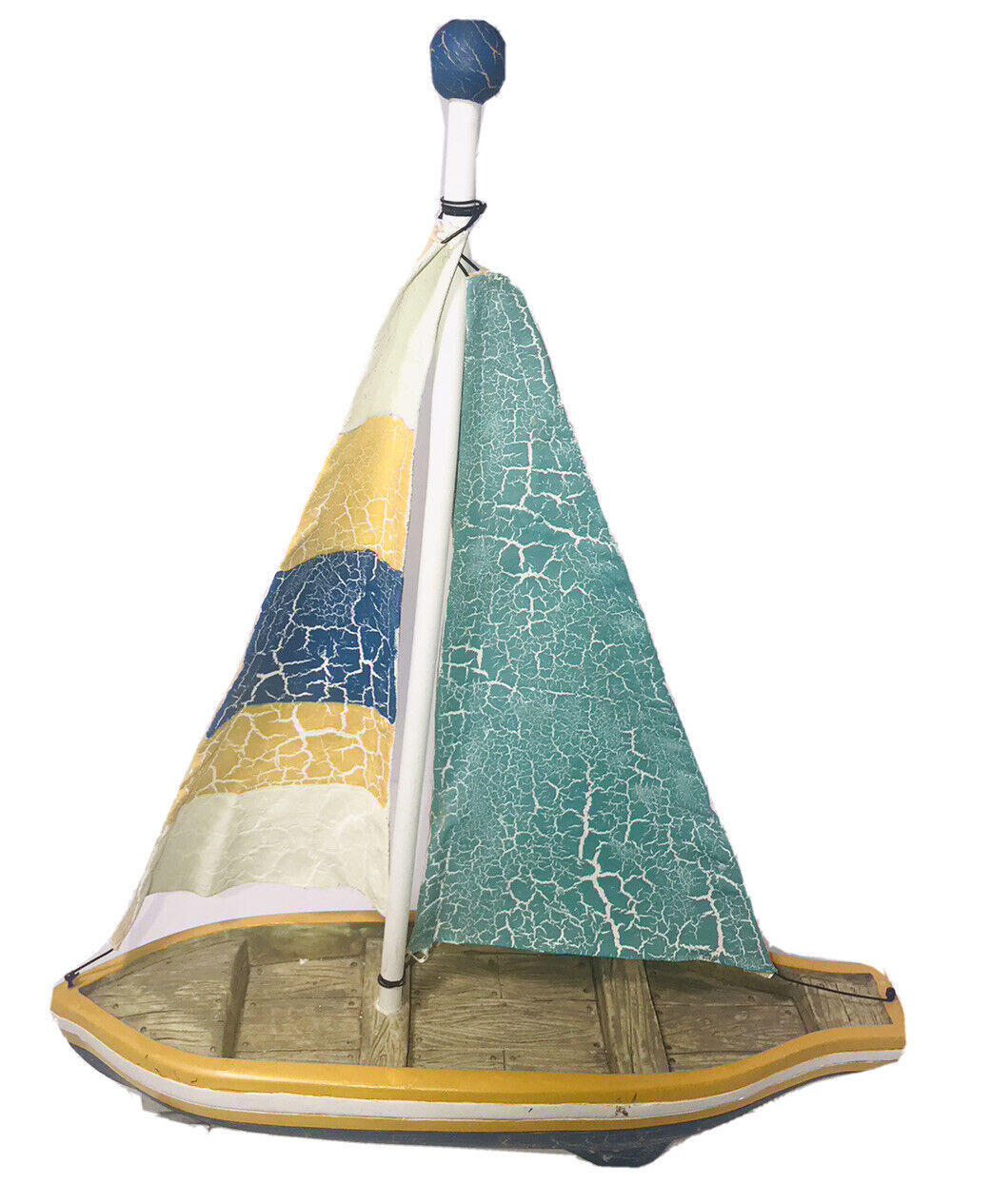 Vintage Handmade Porcelain/ Wood/fabric Sailing Boat 12”x16”