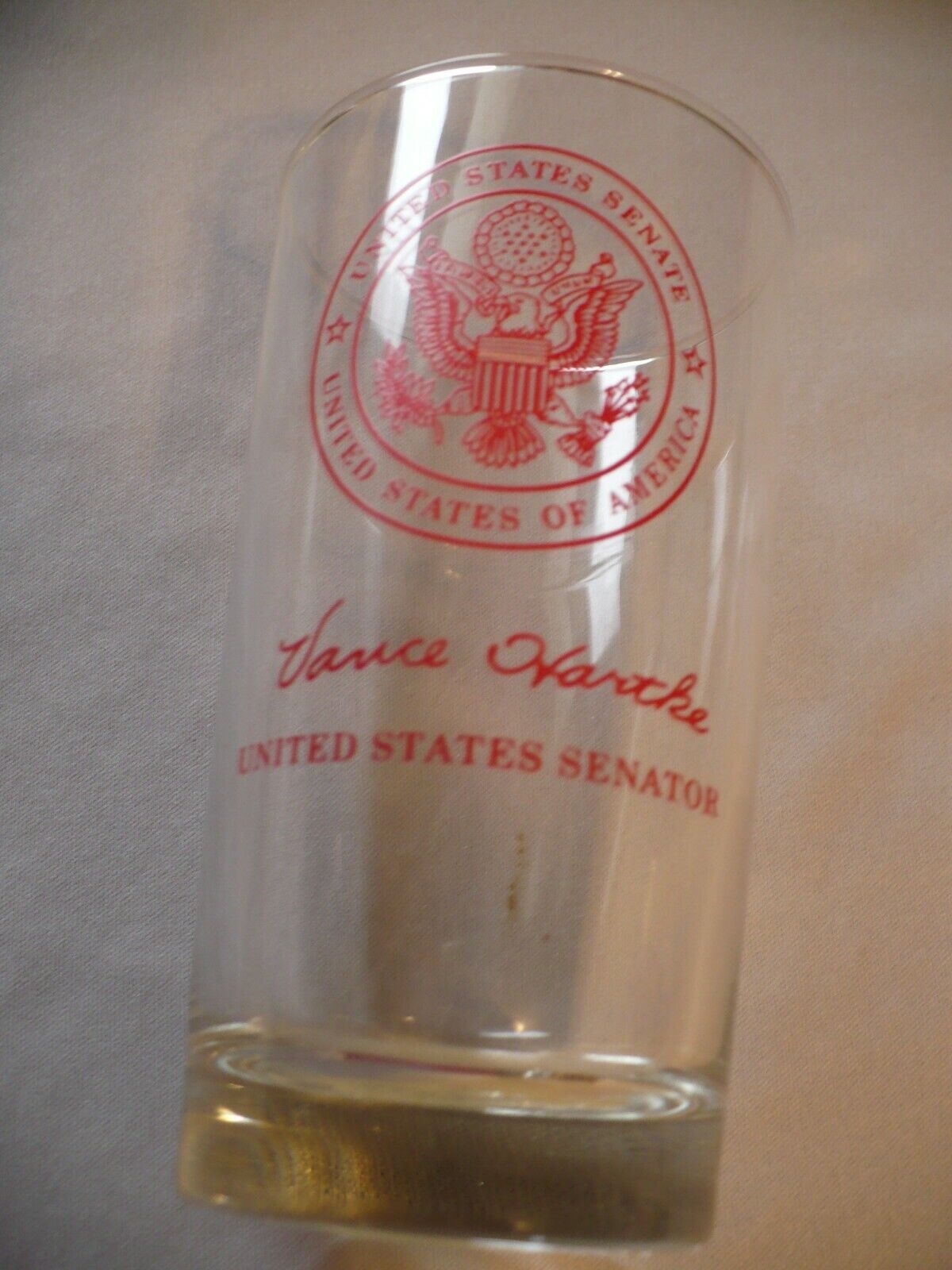 U.S. Sen. R. Vance Hartke, D-Ind., 8-Ounce Tumbler w/Great Seal & Signature New