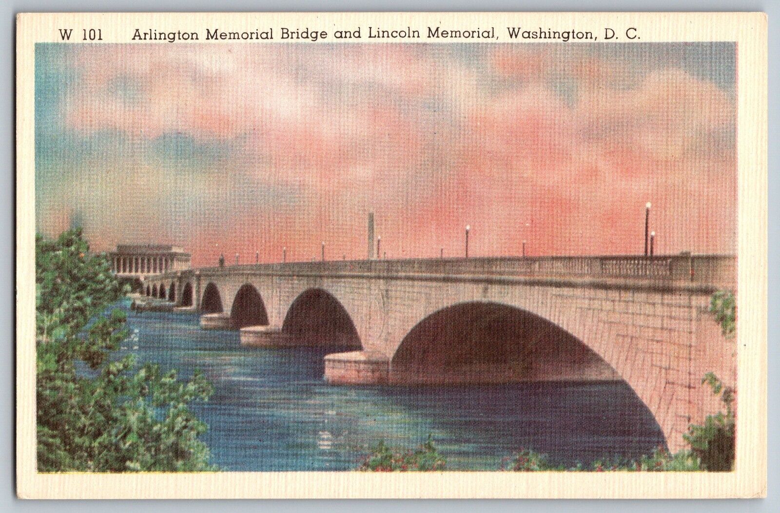 Washington, DC - Arlington Memorial Bridge & Lincoln Memorial - Vintage Postcard