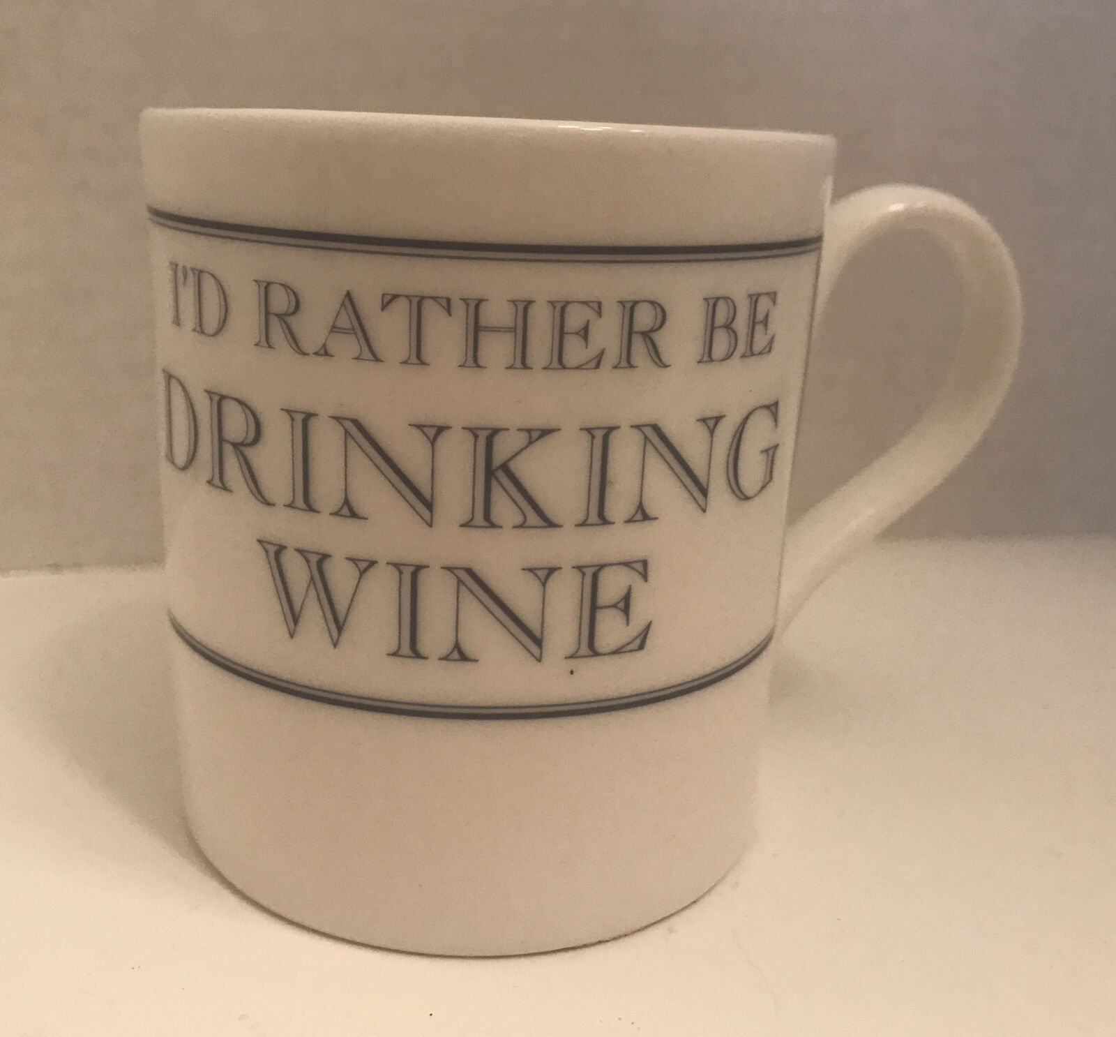Stubbs Mugs UK Fine Bone China ‘I\'d Rather Be Drinking Wine’ In Blue Letters