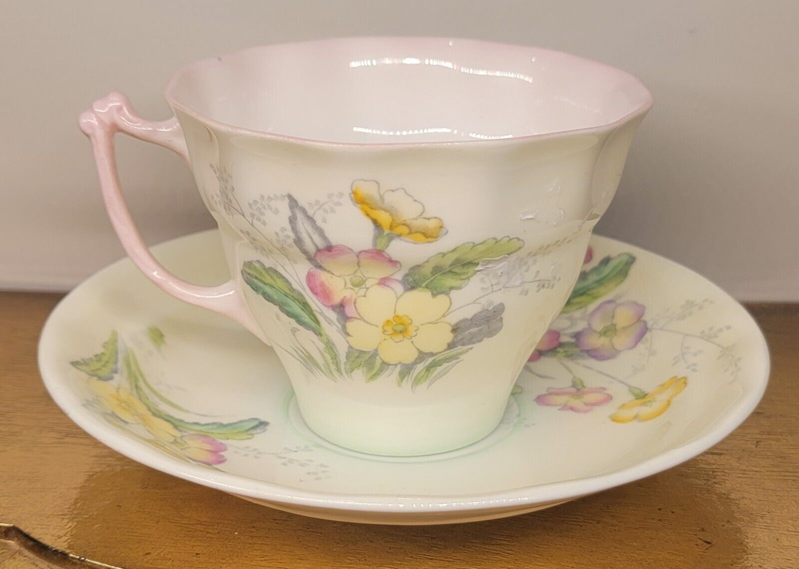 Vintage Old Royal Floral Teacup & Saucer, Pink/Yellow