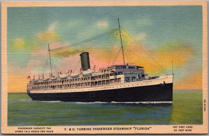 Vintage 1935 P&O Steamship Company Postcard S.S. FLORIDA Steamer /Curteich Linen