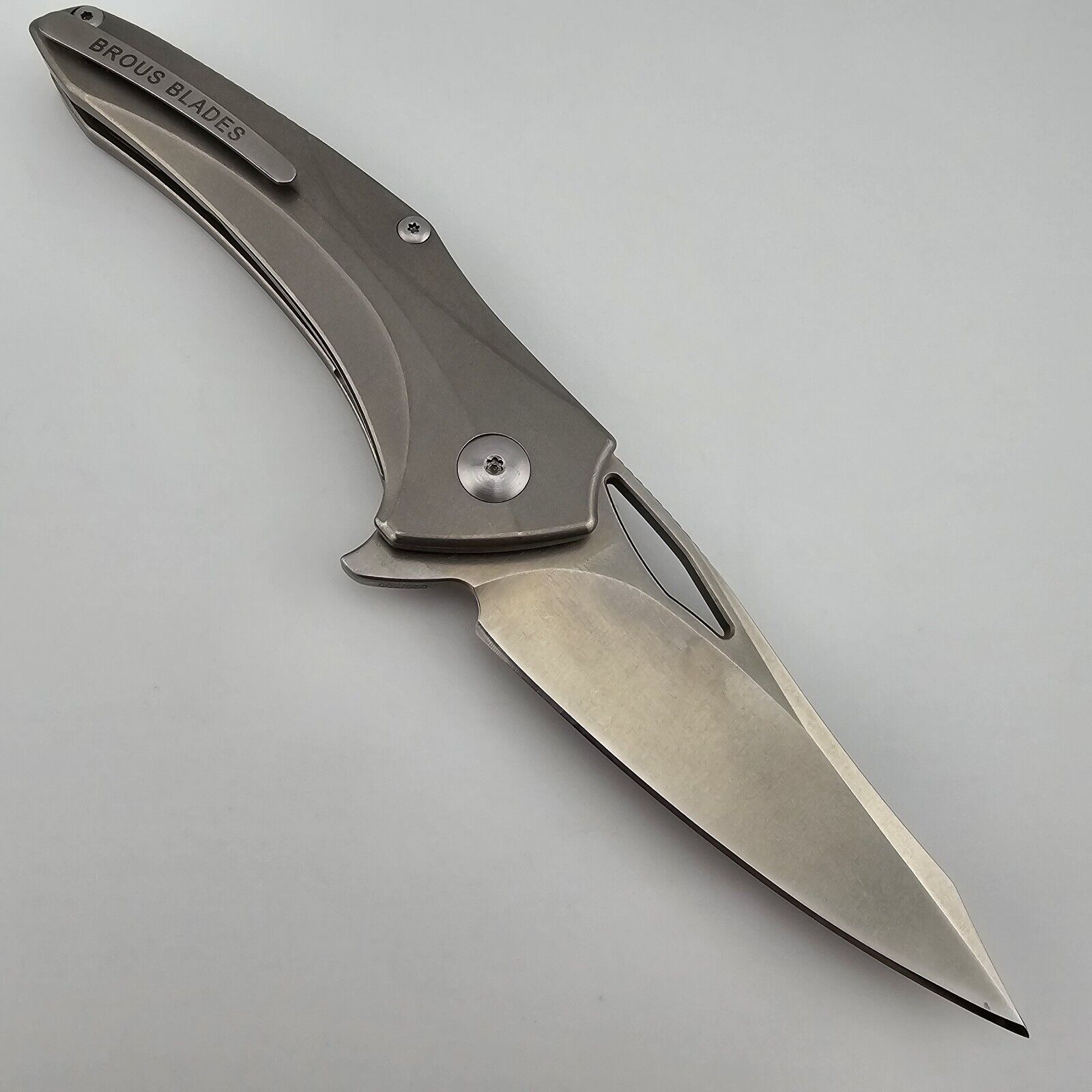 Brous Blades Virtue Folding Knife Milled Titanium Handles Stonewashed D2 Blade