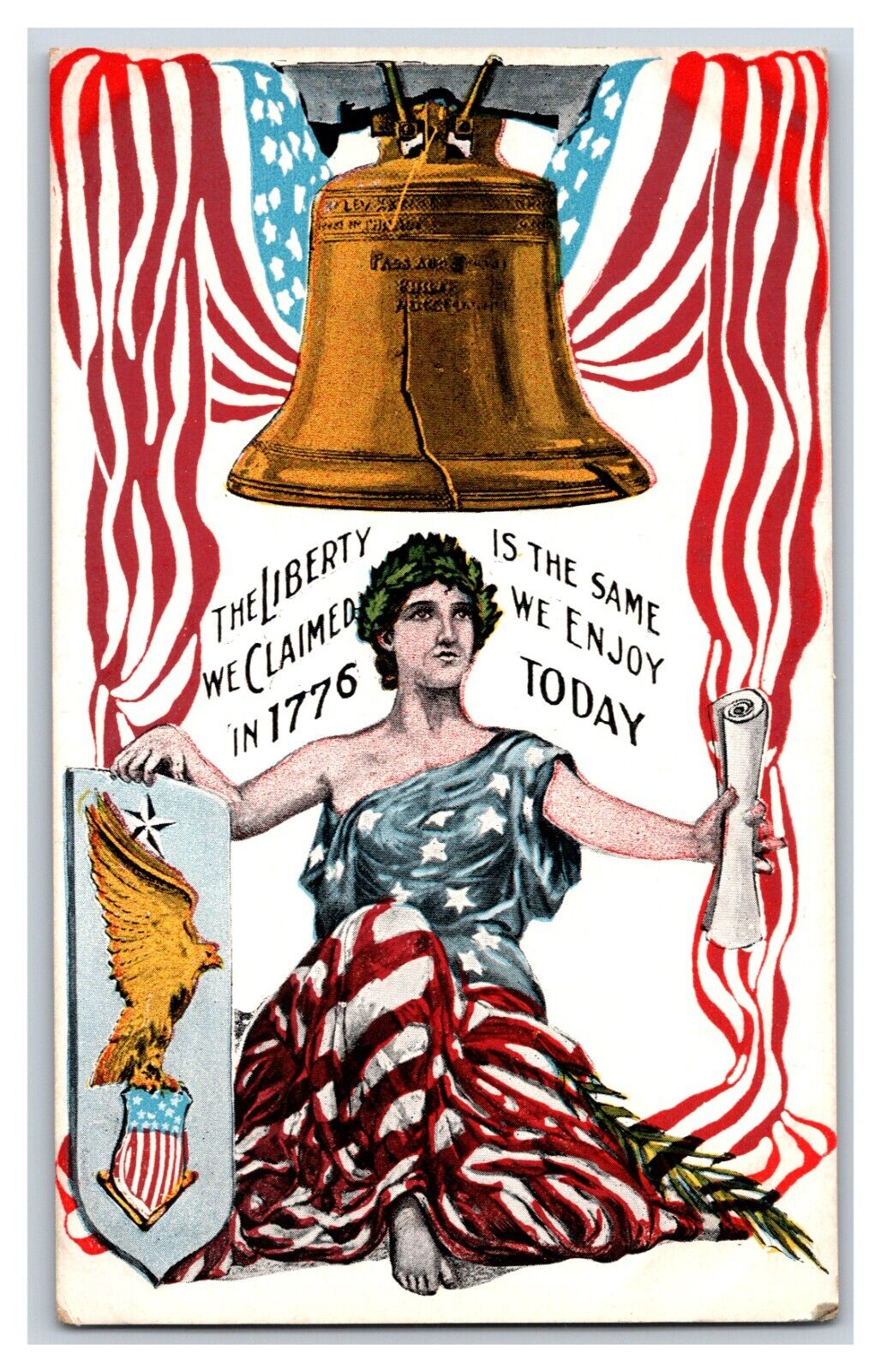 Liberty Bell Lady Liberty in Flag Patriotic UNP Unposted DB Postcard U15