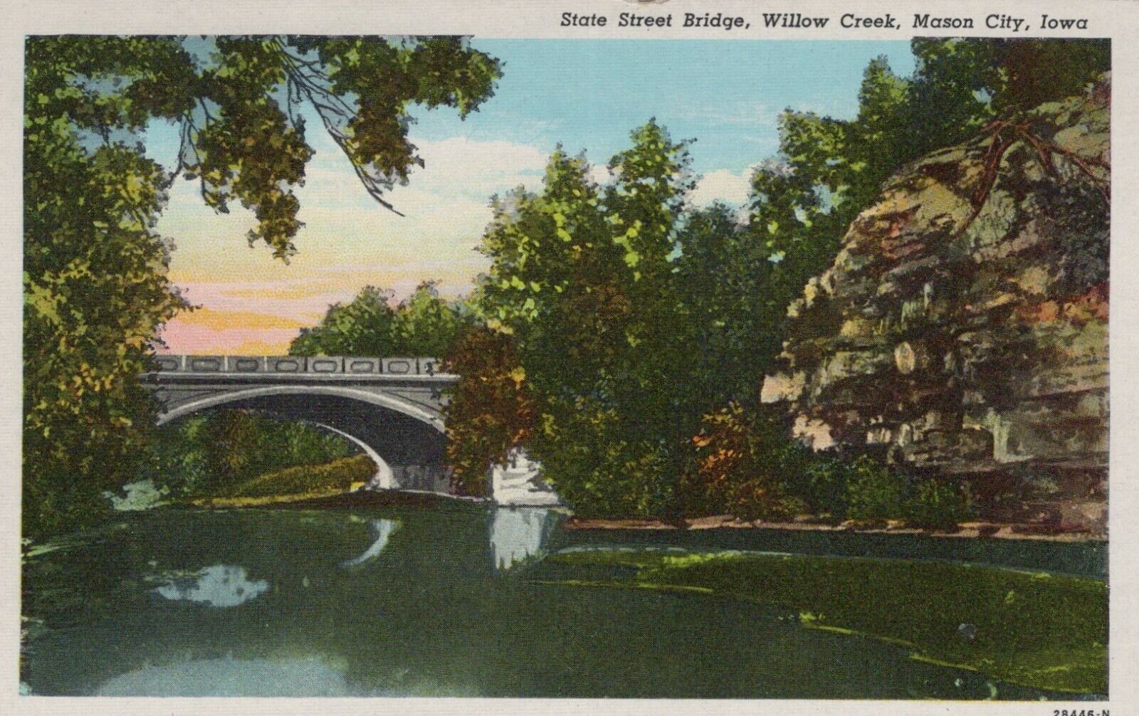 State Street Bridge Willow Creek Mason City Iowa Vintage Linen Post Card