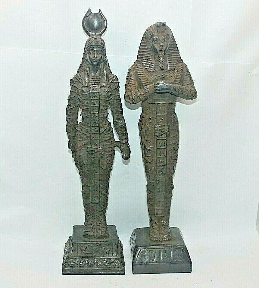 2 RARE ANCIENT EGYPTIAN ANTIQUE ISIS And King Tut Stand Statue Egypt History