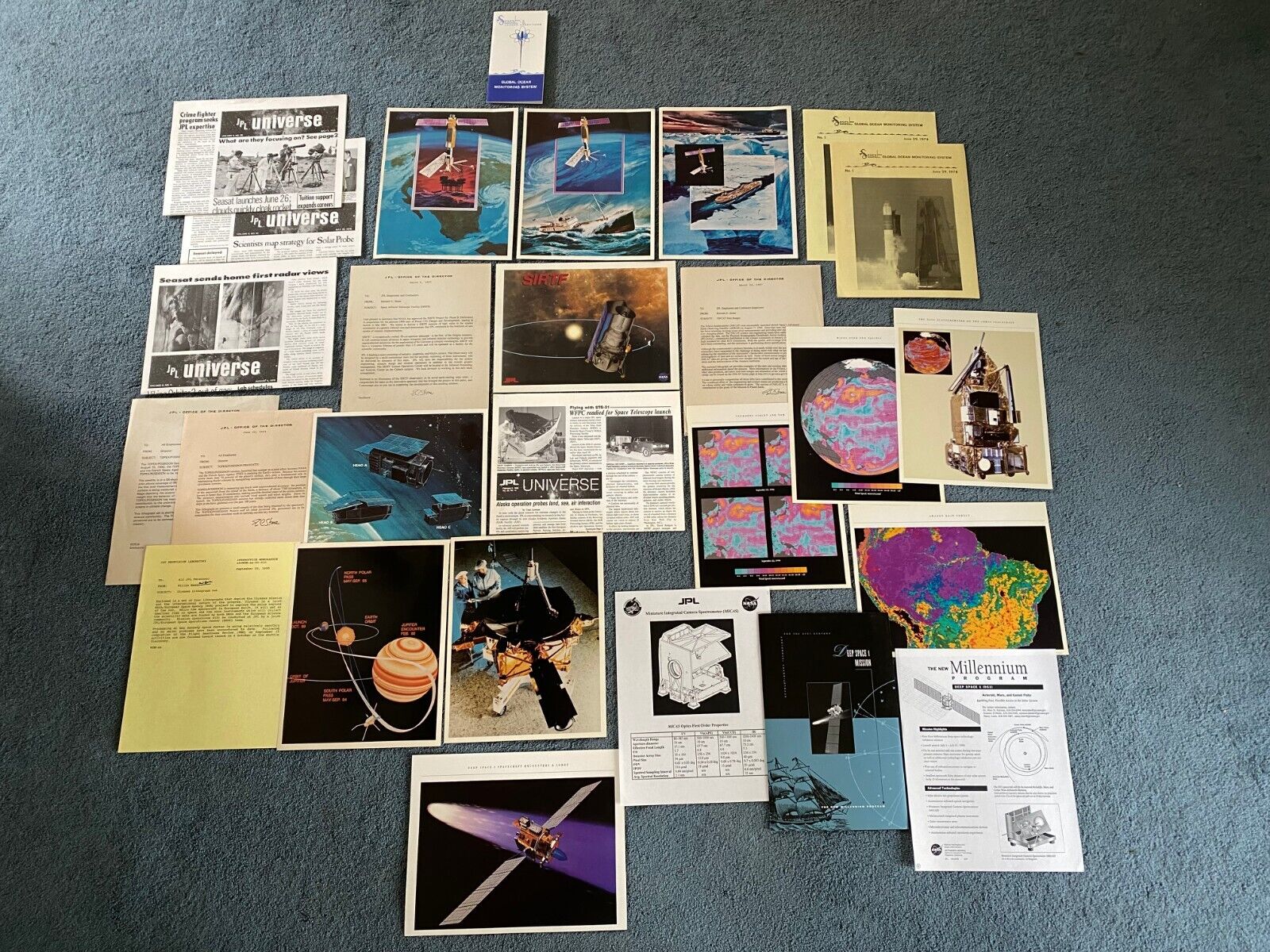 Collection of NASA JPL Satellite Pictures Papers Brochures Memorabilia 1978-1997