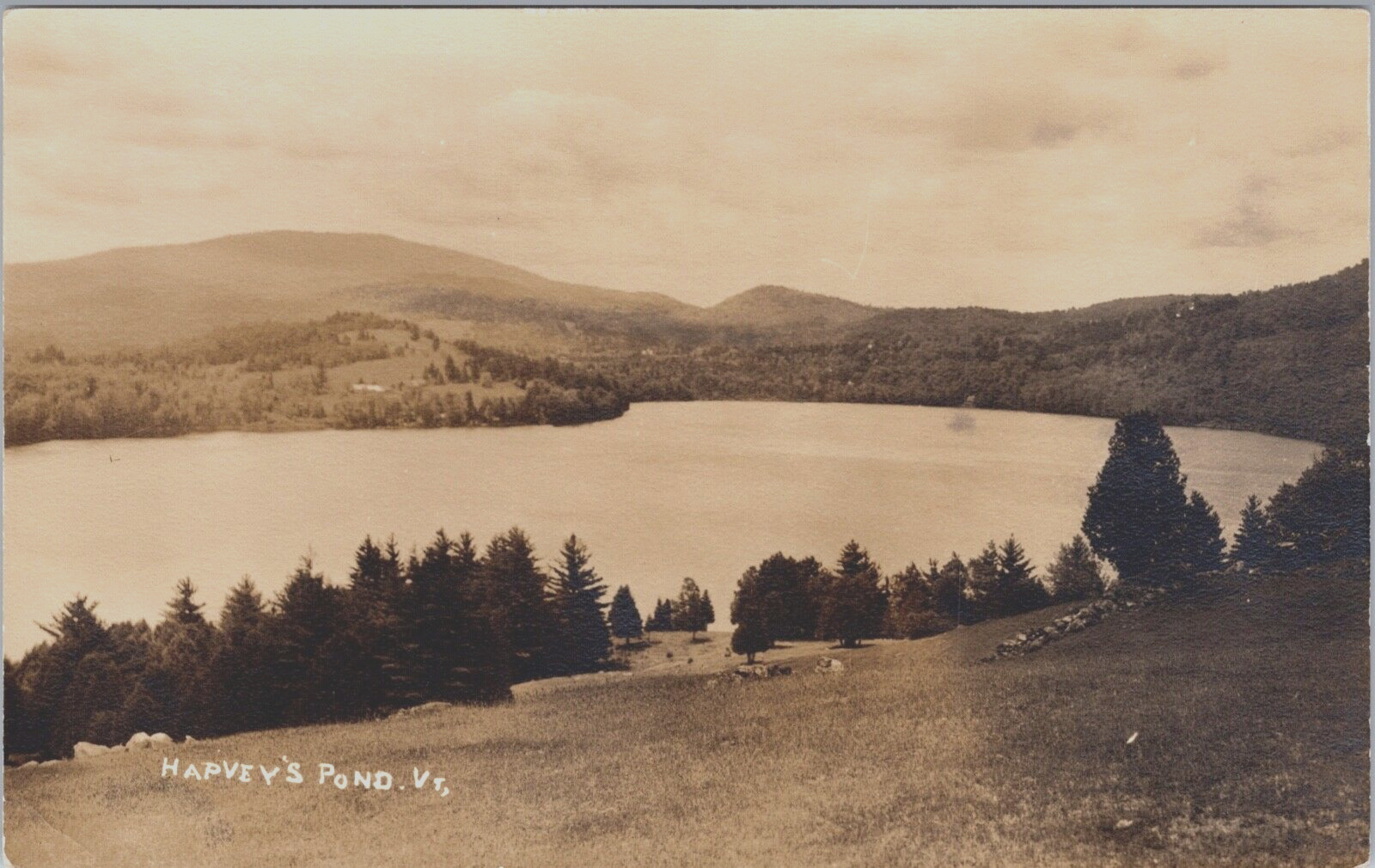 RPPC c1910  Harvey\'s Pond Vermont Water View Postcard