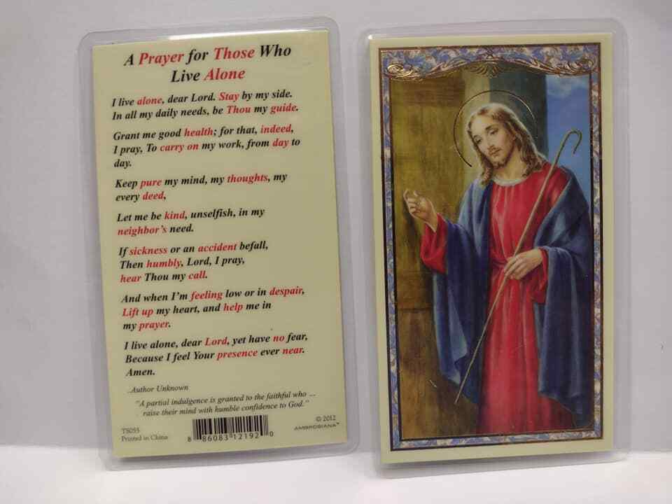 JESUS KNOCKING PRAYER FOR THOSE THAT LIVE ALONE  Laminated catholic prayer card
