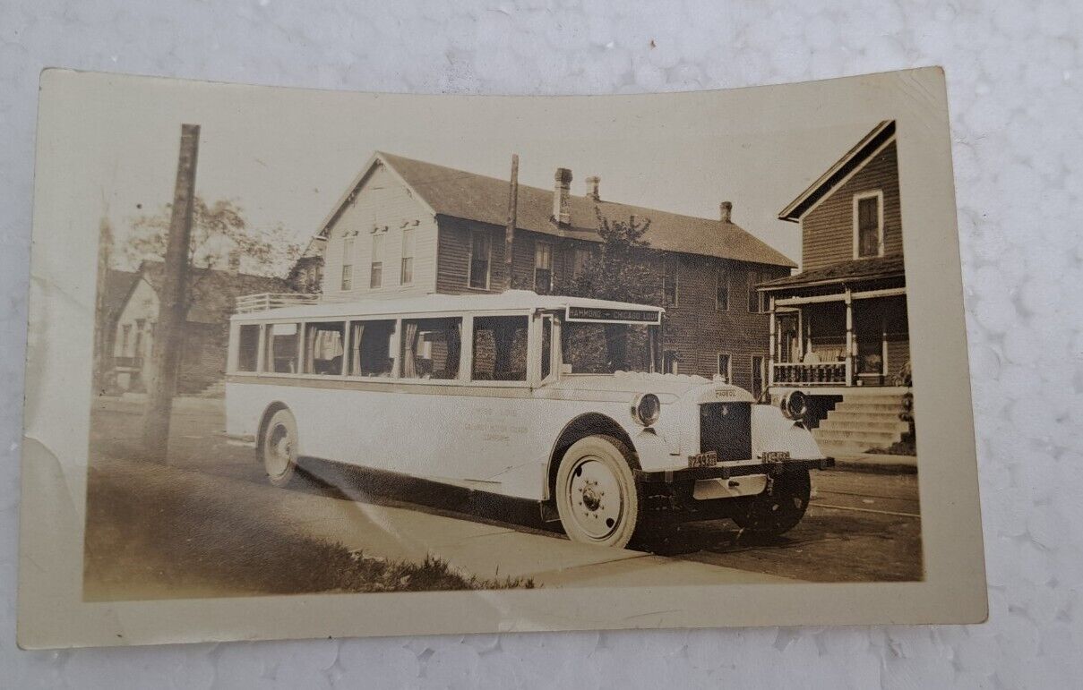 1925 Vintage Black & White Photo Of Bus In Front of Houses Handwriting on Back