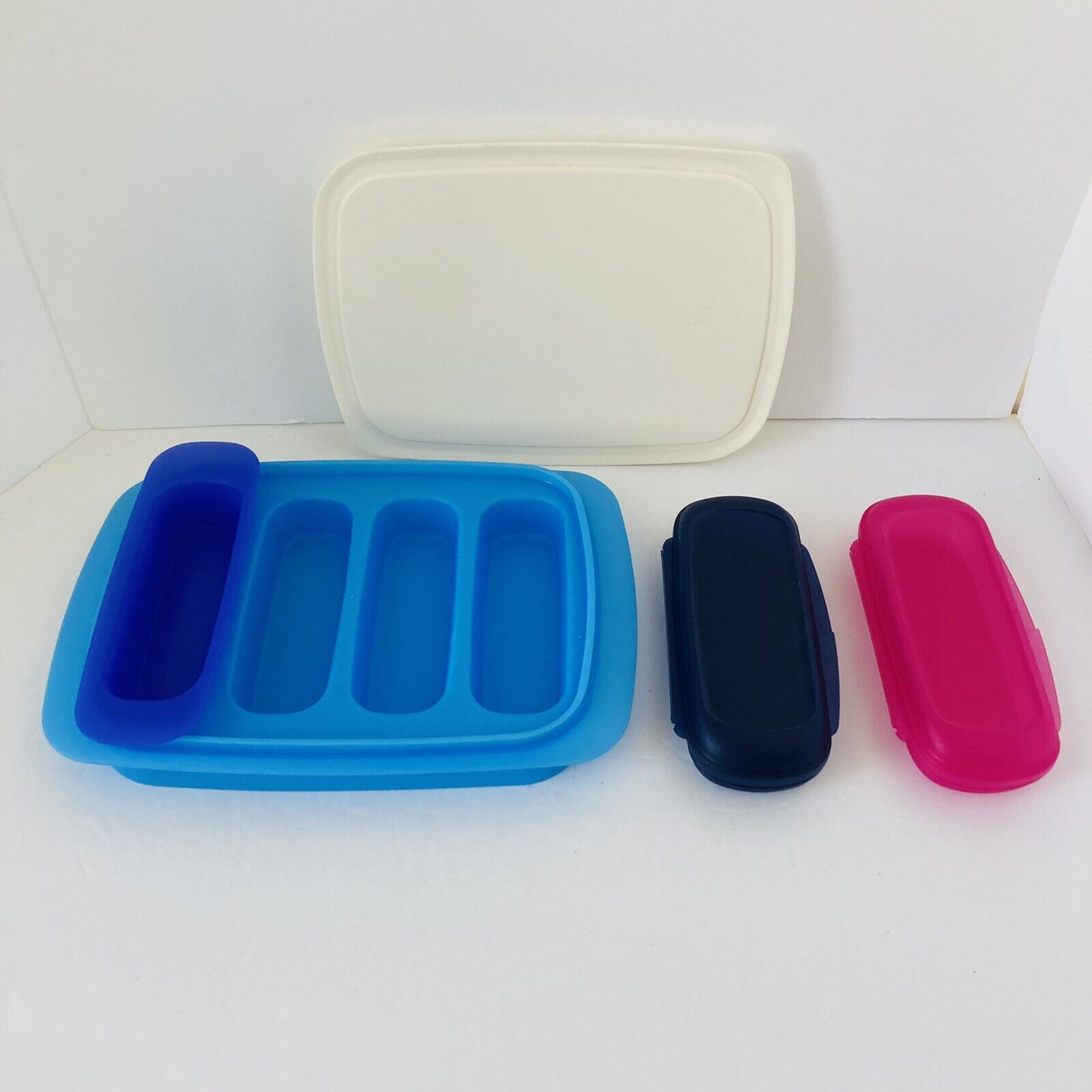 NEW Tupperware Granola Snack Bar Maker & 2 Keepers Blue And White